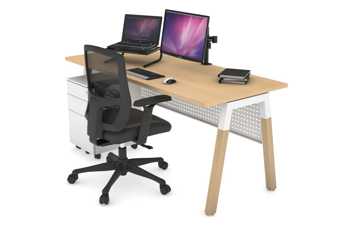 Quadro A Legs Office Desk with Wooden Legs & Cross Beam - 1800L x 700W - Perfect for Home Office, Study Room & Workspace