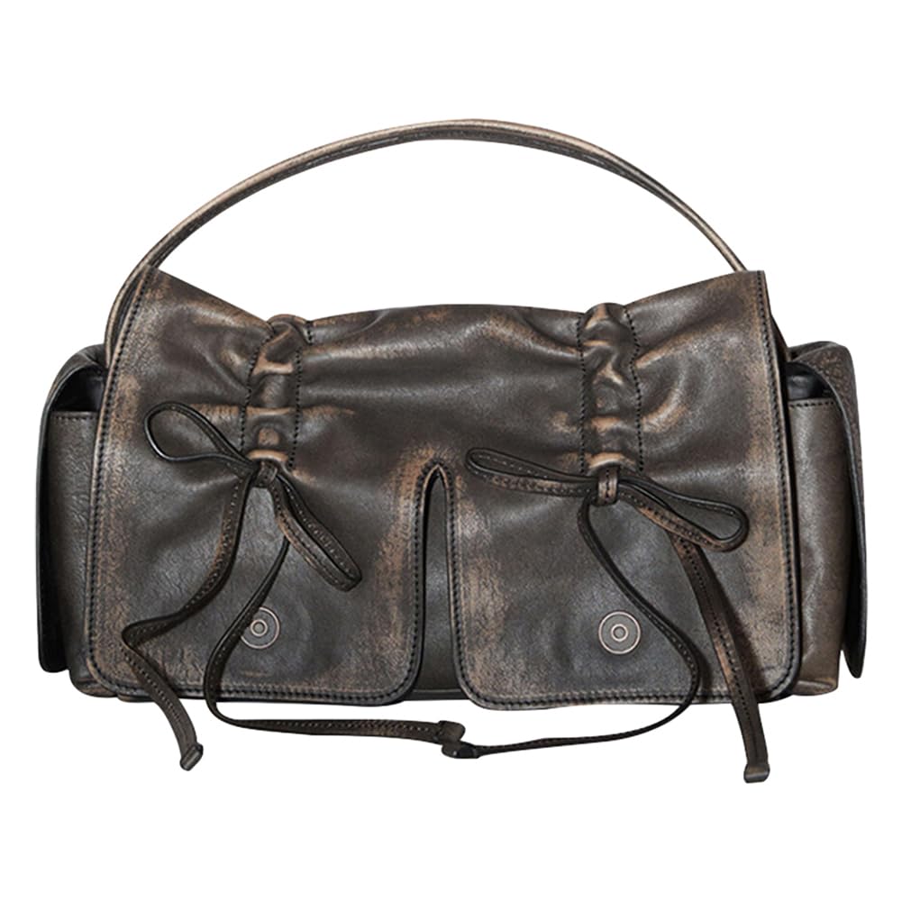 Juoxeepy Vintage Y2K Women's Shoulder Bag - Multipocket Drawstring Bow Purse, Trendy Clutch Handbag for Casual Outings, Travel & Date Nights