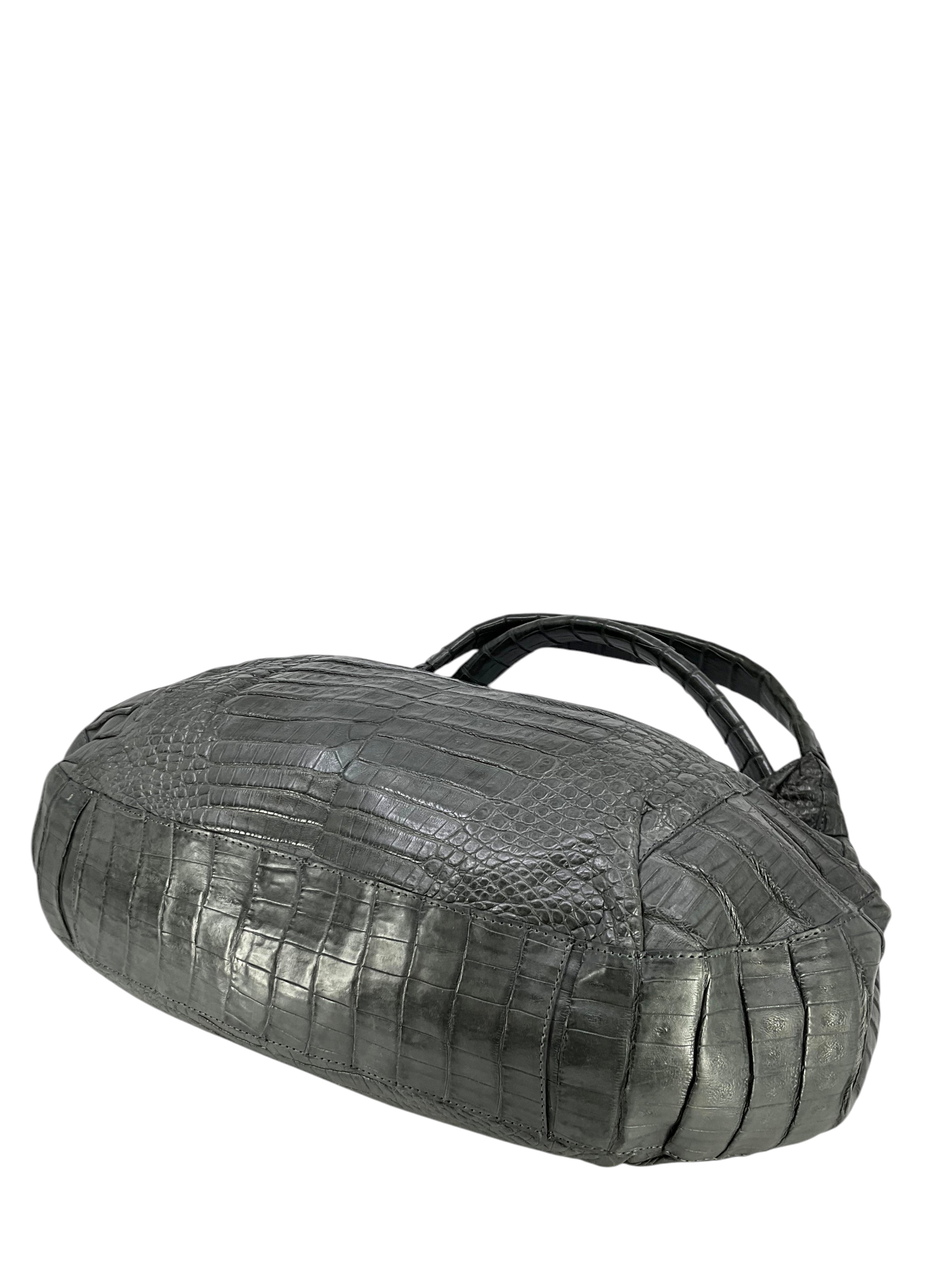 Nancy Gonzalez Genuine Crocodile Leather Hobo Bag with Ruffled Design - Perfect for Women's Fashion, Evening Events & Luxury Handbag Collection