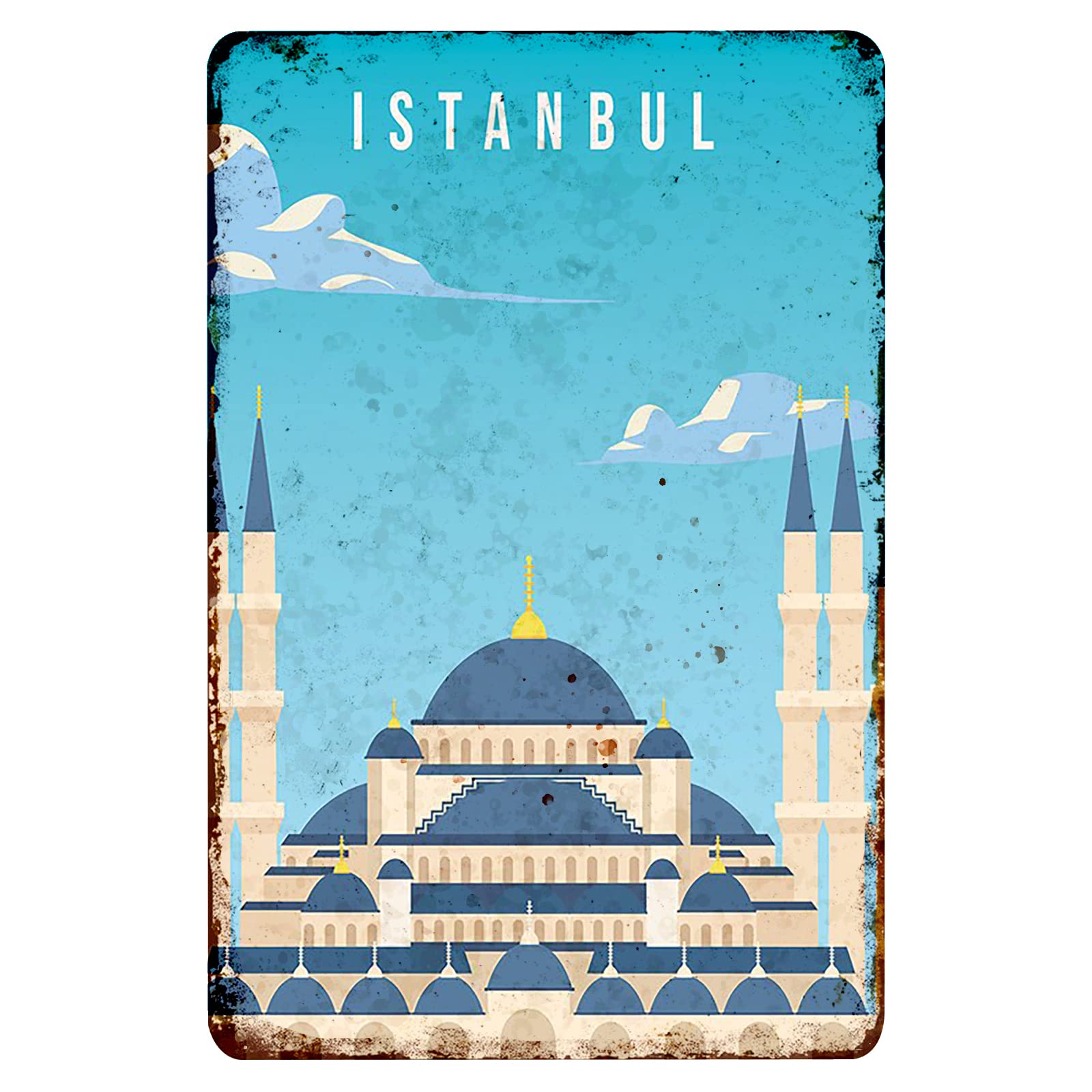 Vintage Istanbul City Poster - 8x12 Inches Metal Wall Art Print for Office & Teen Bedroom Decor | Travel Illustration Gift for Girls, Home & Coffee Shop Wall Decor