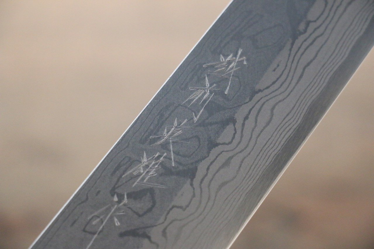 Premium Hideo Kitaoka White Steel No.2 Damascus Kiritsuke Yanagiba Knife 210mm with Ebony Handle - Perfect for Sushi Chefs & Japanese Cuisine Preparation