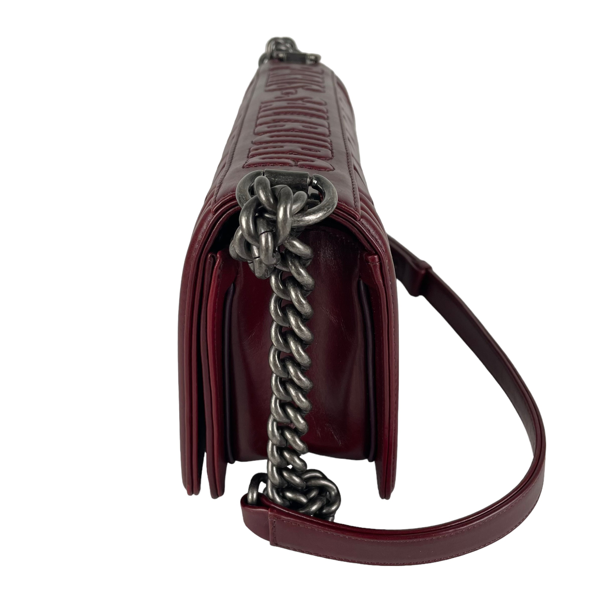 Chanel Old Medium Boy Bag in Burgundy Leather - Luxury Crossbody Handbag for Women, Perfect for Evening Events & Date Nights