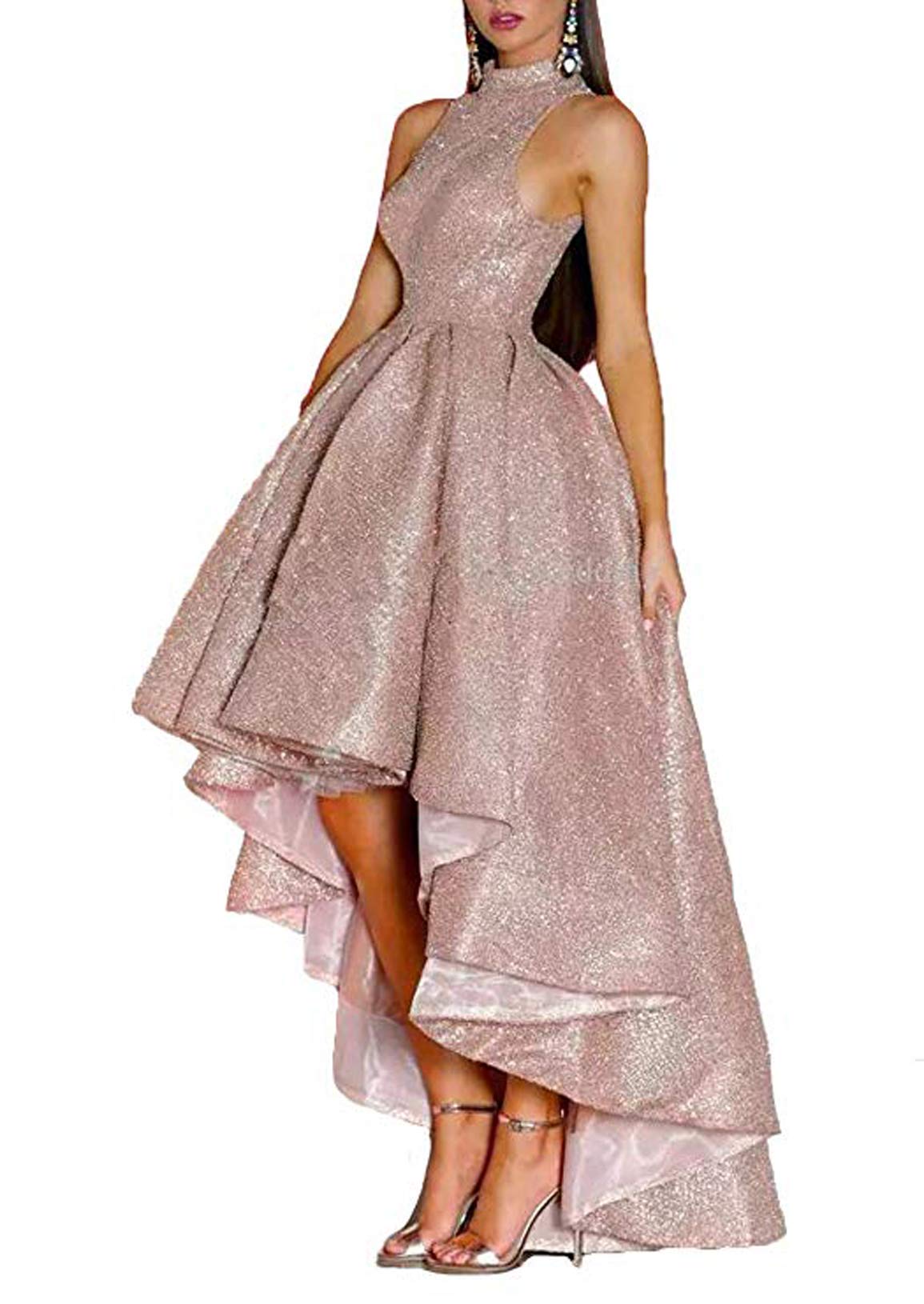 Sparkly High Low Prom Dresses with High Neck - Elegant Pageant Ball Gown for Women's Formal Evening Wear AL055 | Perfect for Homecoming, Quinceañera & Black Tie Events