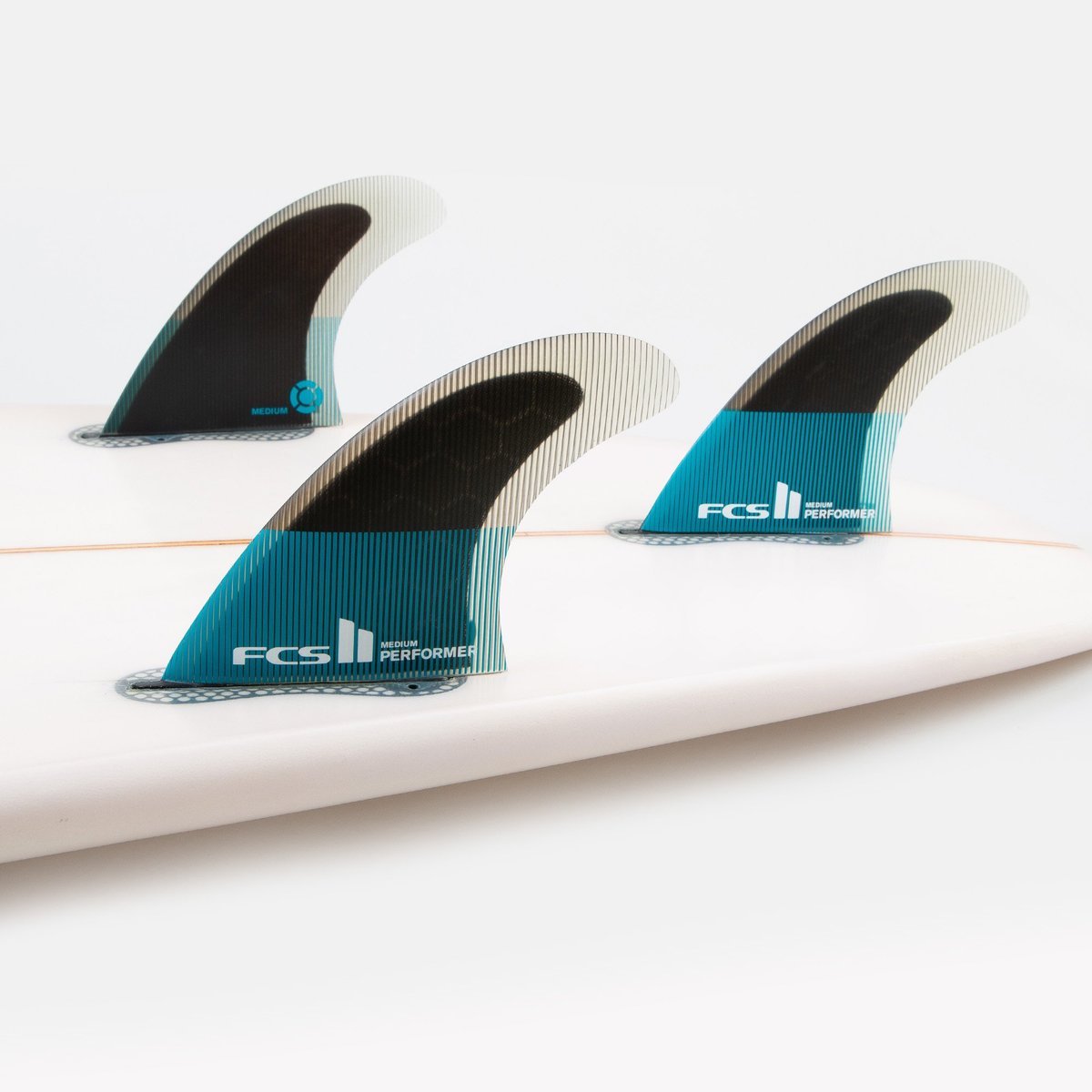 FCS II THRUSTER Performer PC Small Teal/Black Tri Surfboard Fins - High Performance for Shortboards & Performance Surfing