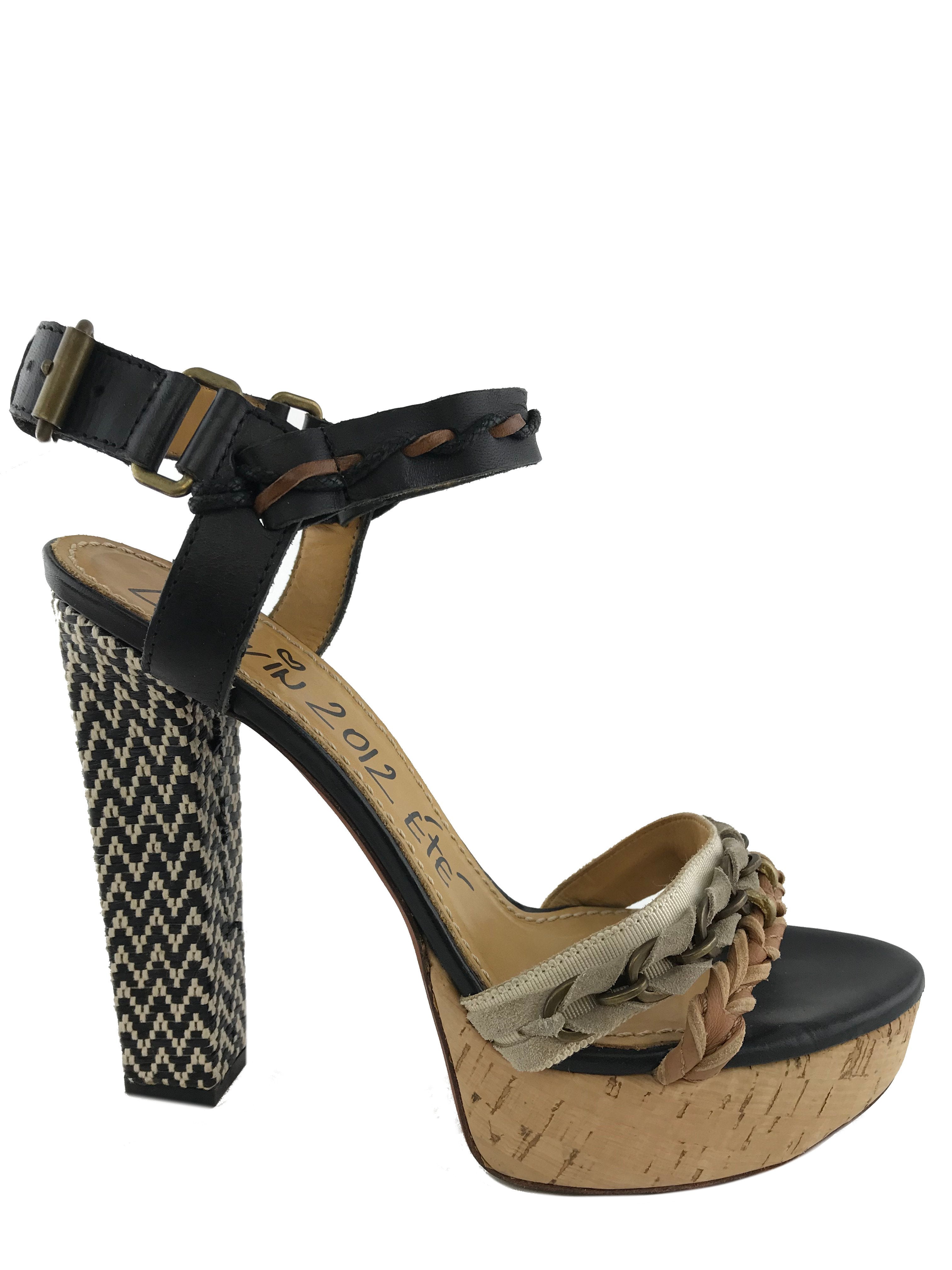 Lanvin Women's Size 9 Braided Leather & Raffia Platform Sandals - Comfortable High Heel Summer Wedges for Beach, Party & Casual Outfits