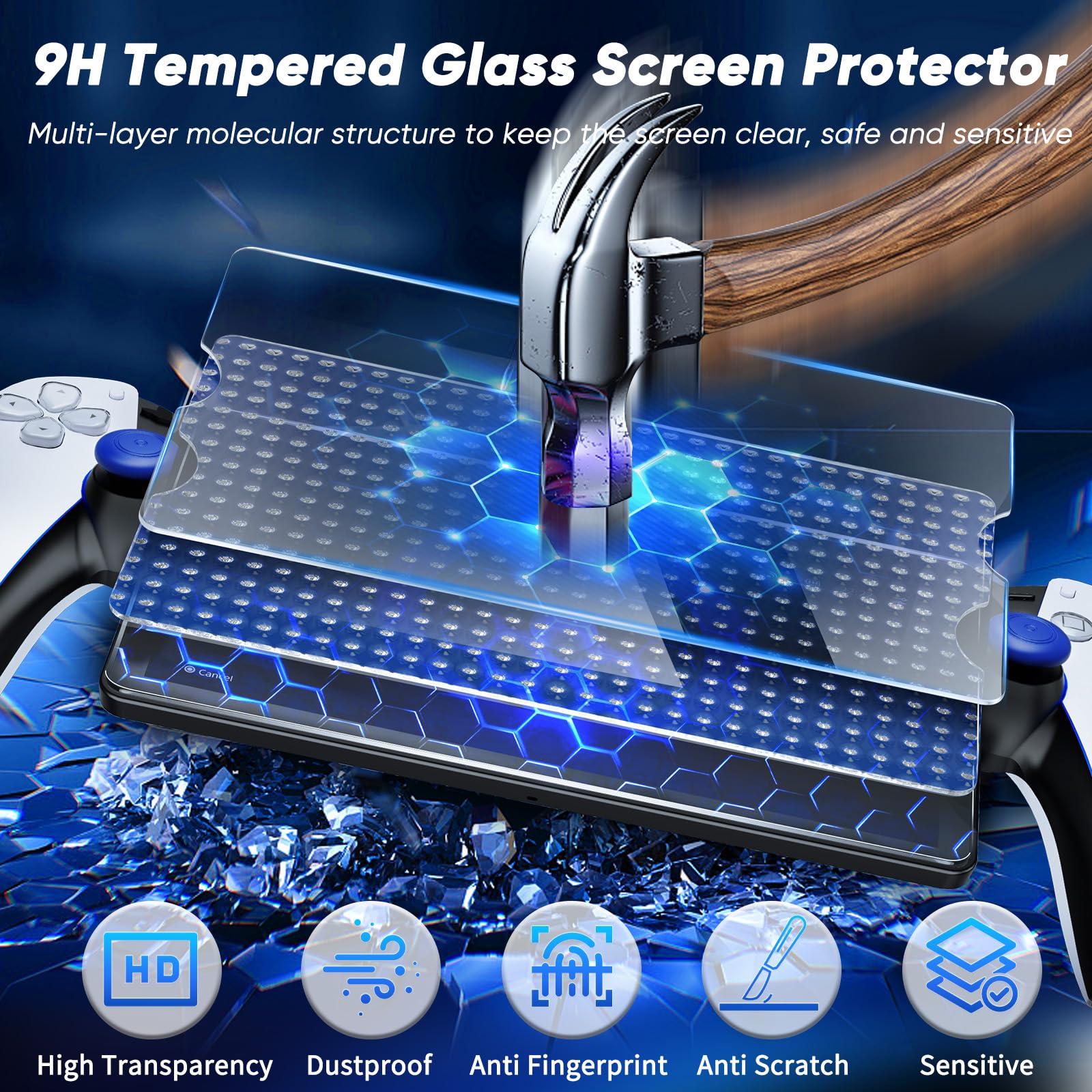 Auarte 12-in-1 Accessories Kit for Playstation Portal Remote Player - Hard Travel Case, Clear Protective Skin for PS5 Portal, 2 Screen Protectors & 4 Thumb Grips (Carbon Black) - Perfect for Gaming On-The-Go & Travel Protection
