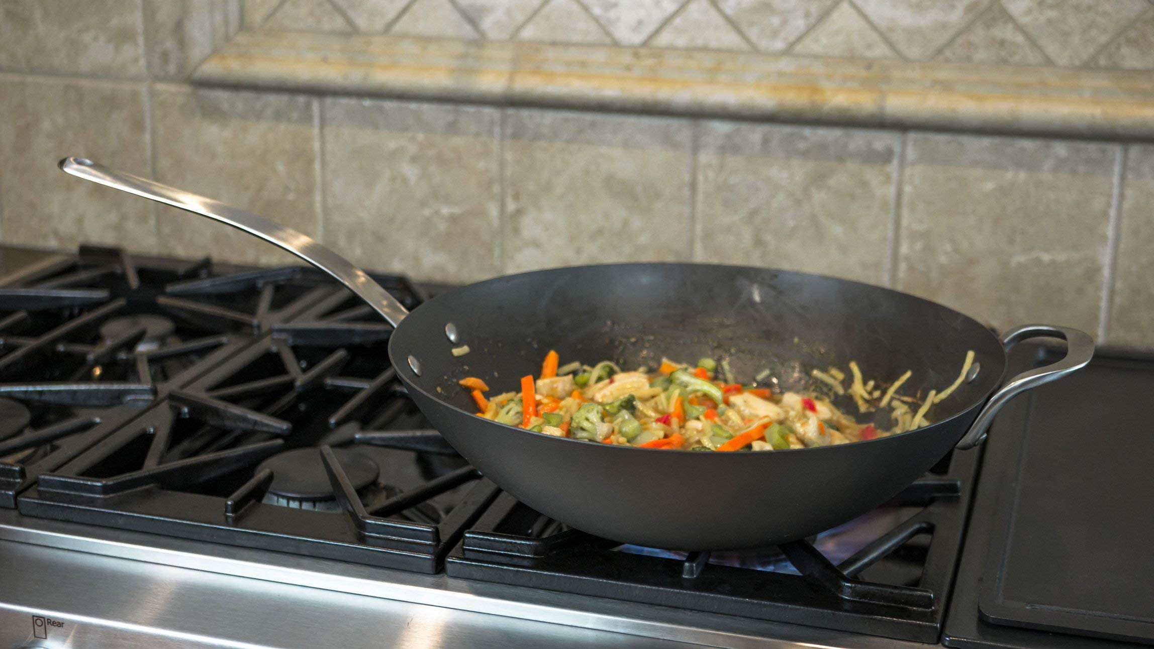 ICON Carbon Steel Wok Pan - 14 Inch Induction Safe, Oven & Dishwasher Safe Cookware for Stir-Frying, Sautéing & Deep Frying - Perfect for Asian Cuisine & Professional Kitchens