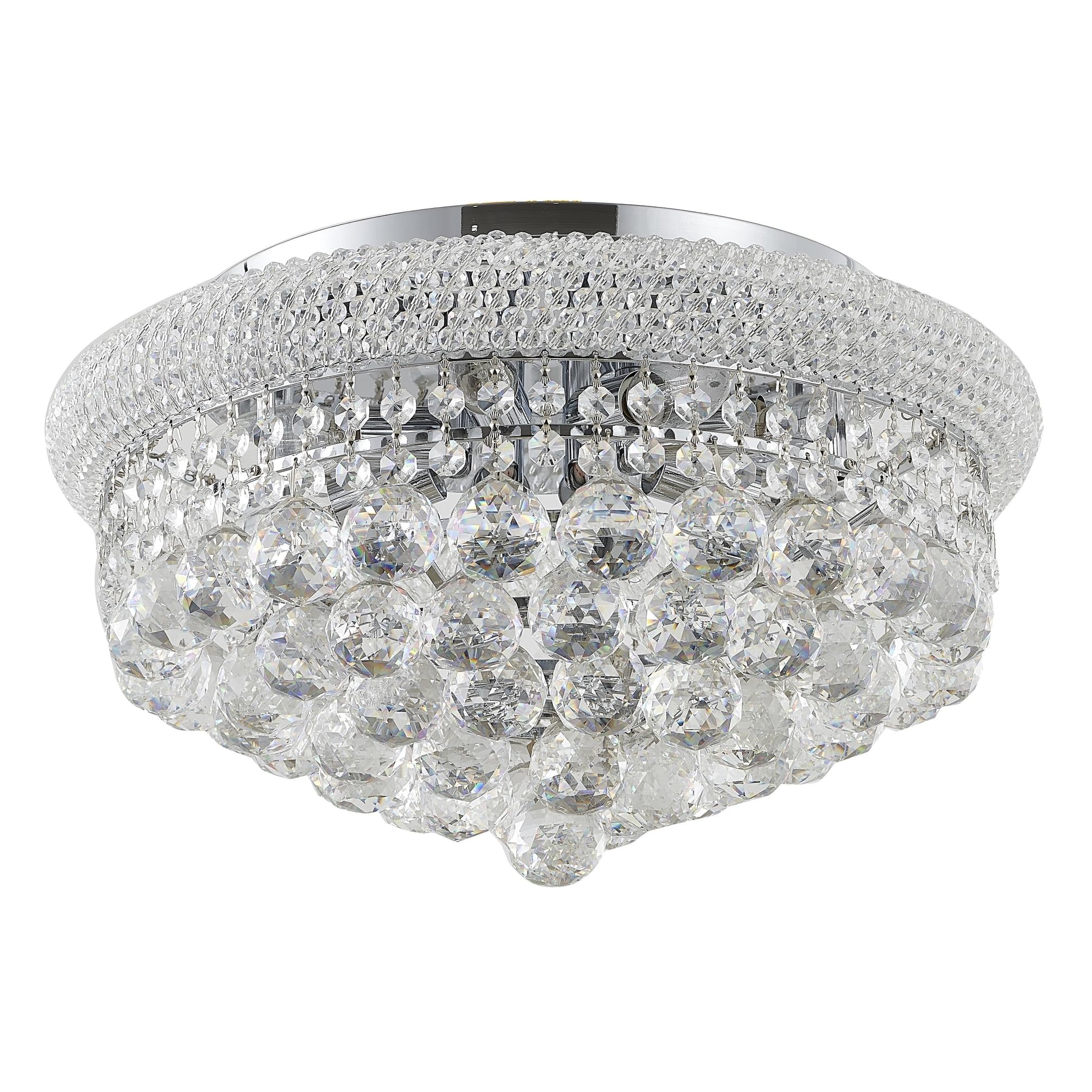 Chrome Metal Flush Mount Ceiling Light with Clear Crystal for Living Room, Bedroom, and Dining Room Lighting