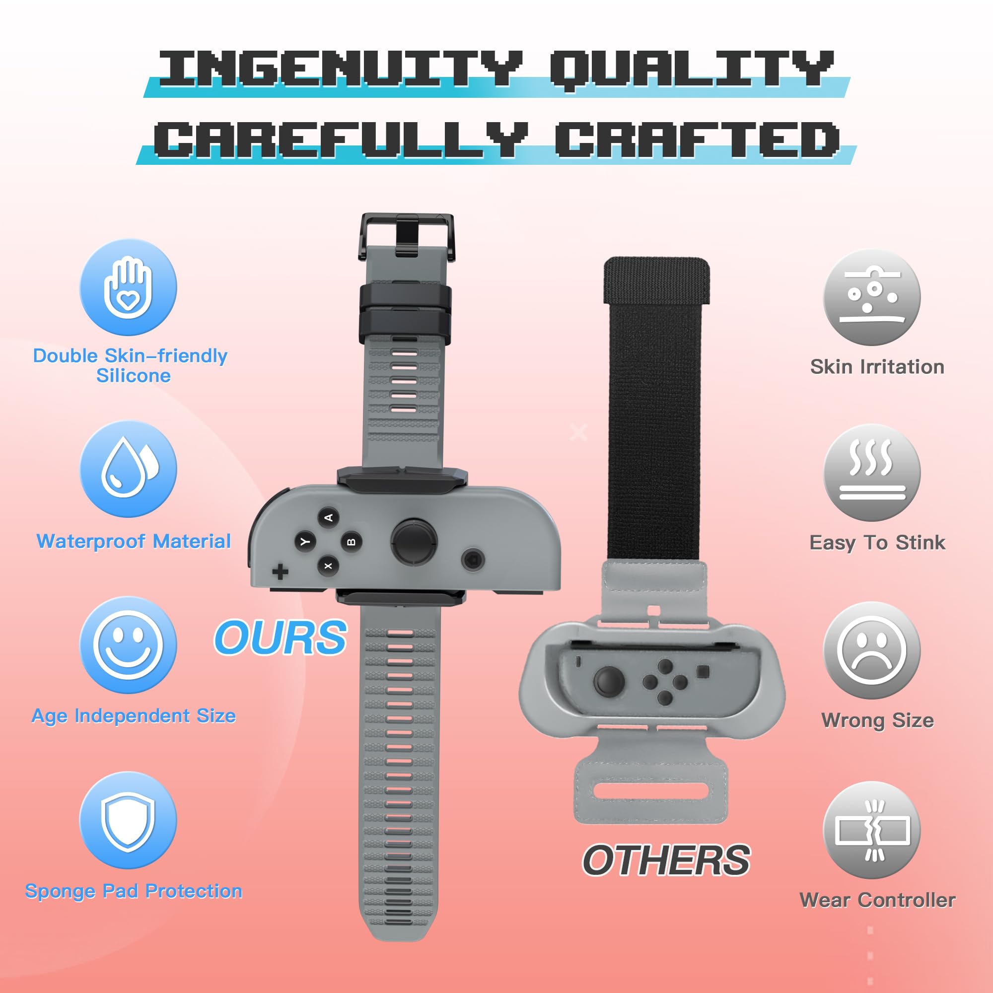 Narati Adjustable Silicone Wrist Bands for Nintendo Switch Joy Cons & OLED Model - Compatible with Just Dance 2021-2025 - 2 Pack for Adults & Kids - Perfect for Gaming, Fitness & Dance Workouts