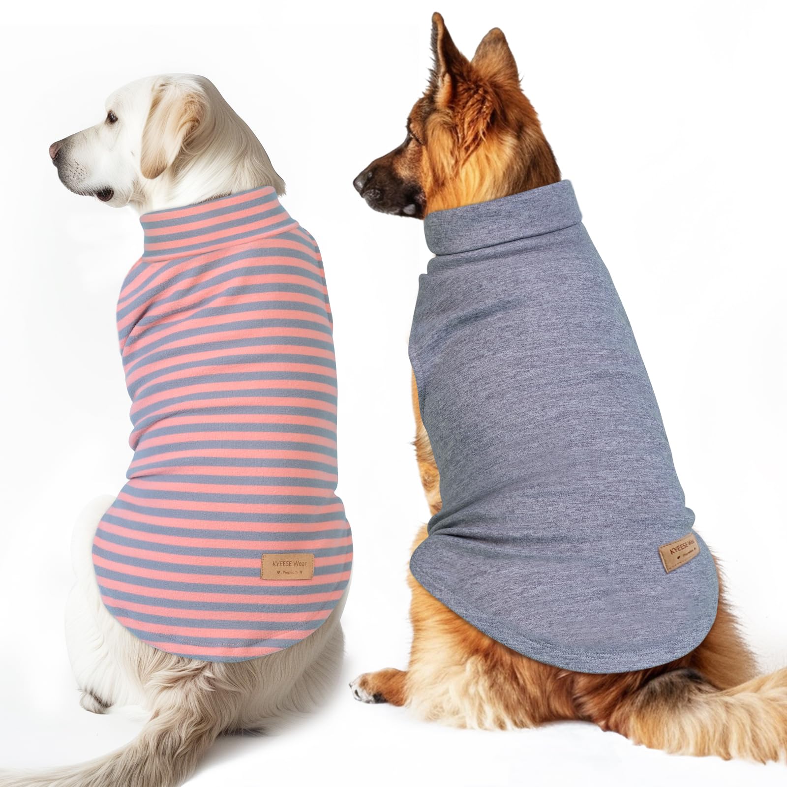 KYEESE 2 Pack Stretchy Dog Sweater - Warm Soft Pullover Dog Sweatshirt & Coats for Medium to Large Dogs - Turtleneck Winter Dog Clothes for Girls & Boys - Perfect for Outdoor Walks & Cold Weather Protection