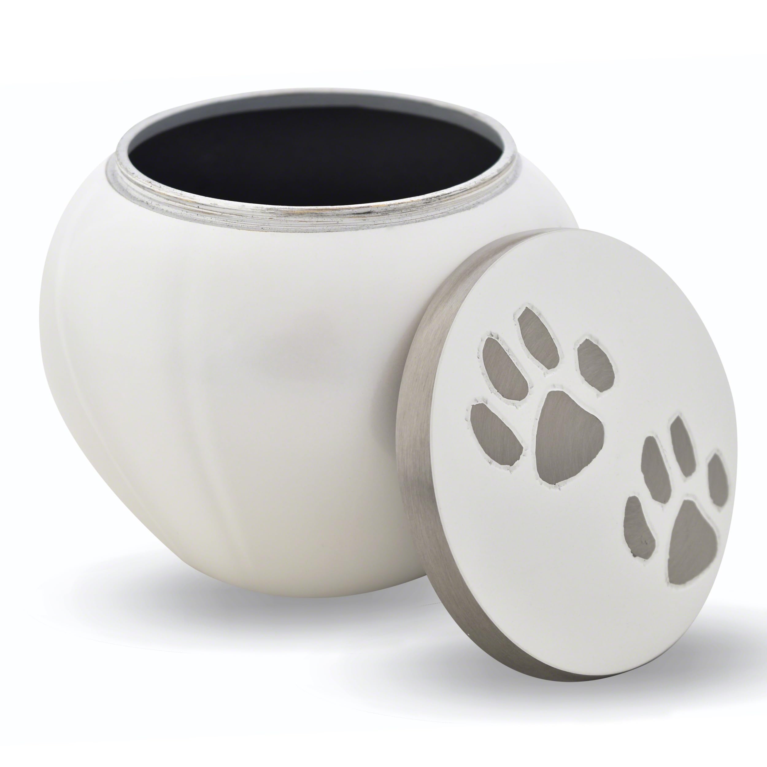 Hand Carved Mia Series Pet Urn for Dogs and Cats - Memorial Cremation Urn for Ashes up to 25 lbs, Cloud White with Pewter Paw Design, Perfect for Home Display or Memorial Ceremonies