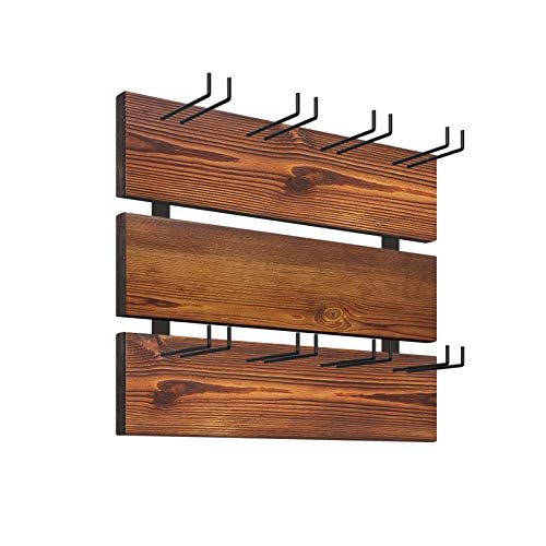 Premium Wall Mount Wine Glass Rack - 15 Inch Solid Wood Stemware Holder Organizer for 8 Glasses - Perfect for Kitchen, Bar, Dining Room & Wine Cellar Storage