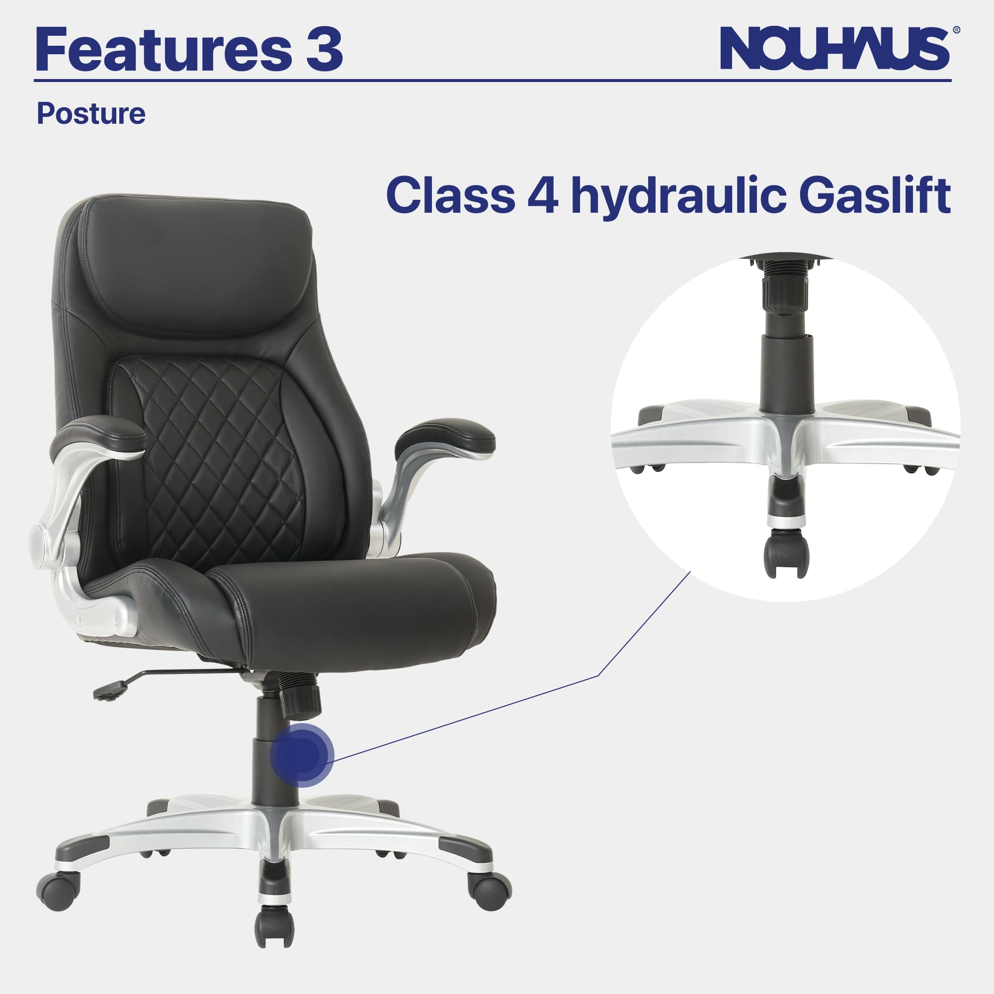 Nouhaus Posture Ergonomic PU Leather Office Chair with Click5 Lumbar Support & FlipAdjust Armrests - Modern Executive Desk Chair for Home & Office (Black) - Perfect for Long Work Hours, Gaming & Remote Work