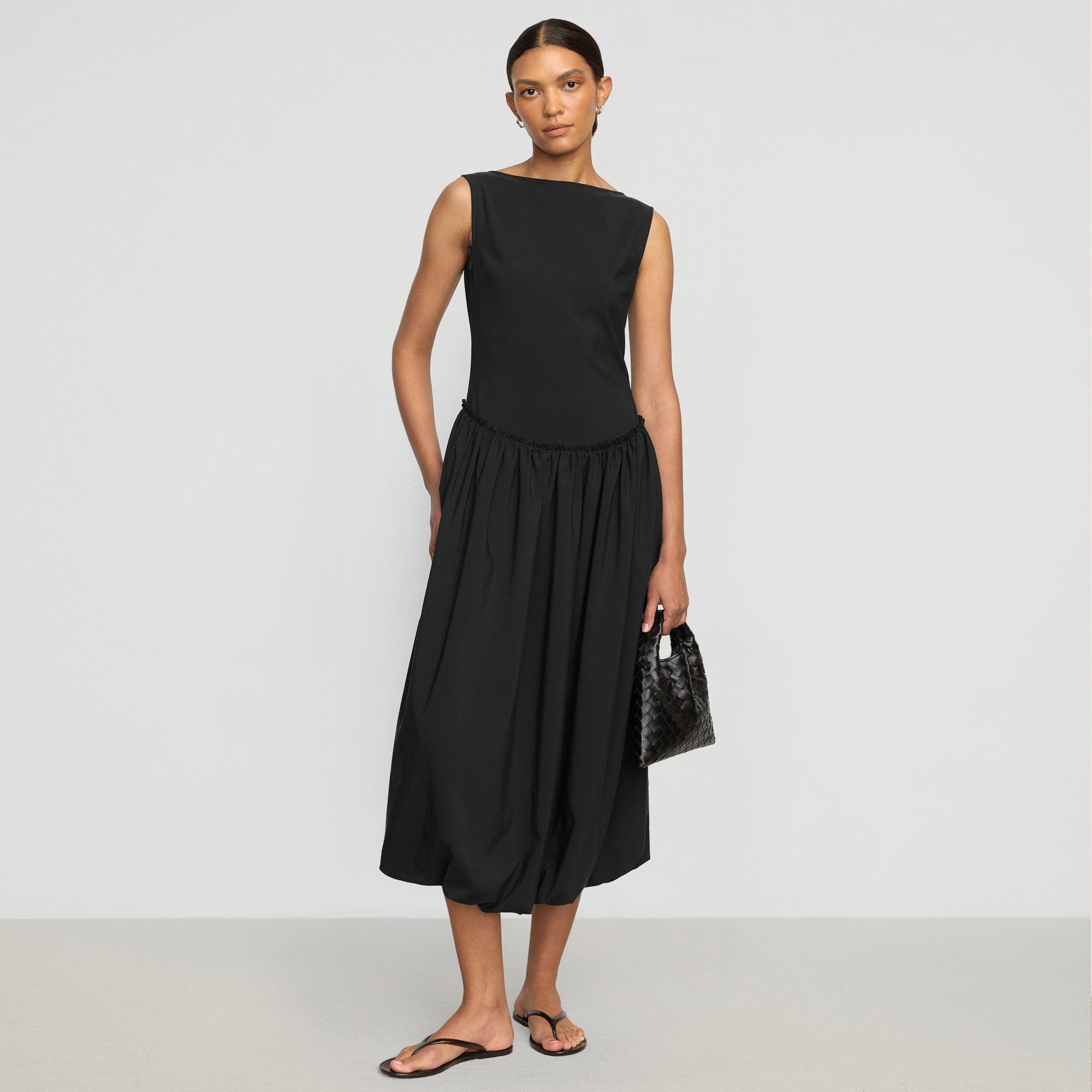 Ambretta Drop Waist Bubble Dress - Flowy Midi Dress for Women | Elegant Party & Wedding Guest Dress | Perfect for Special Occasions & Date Nights