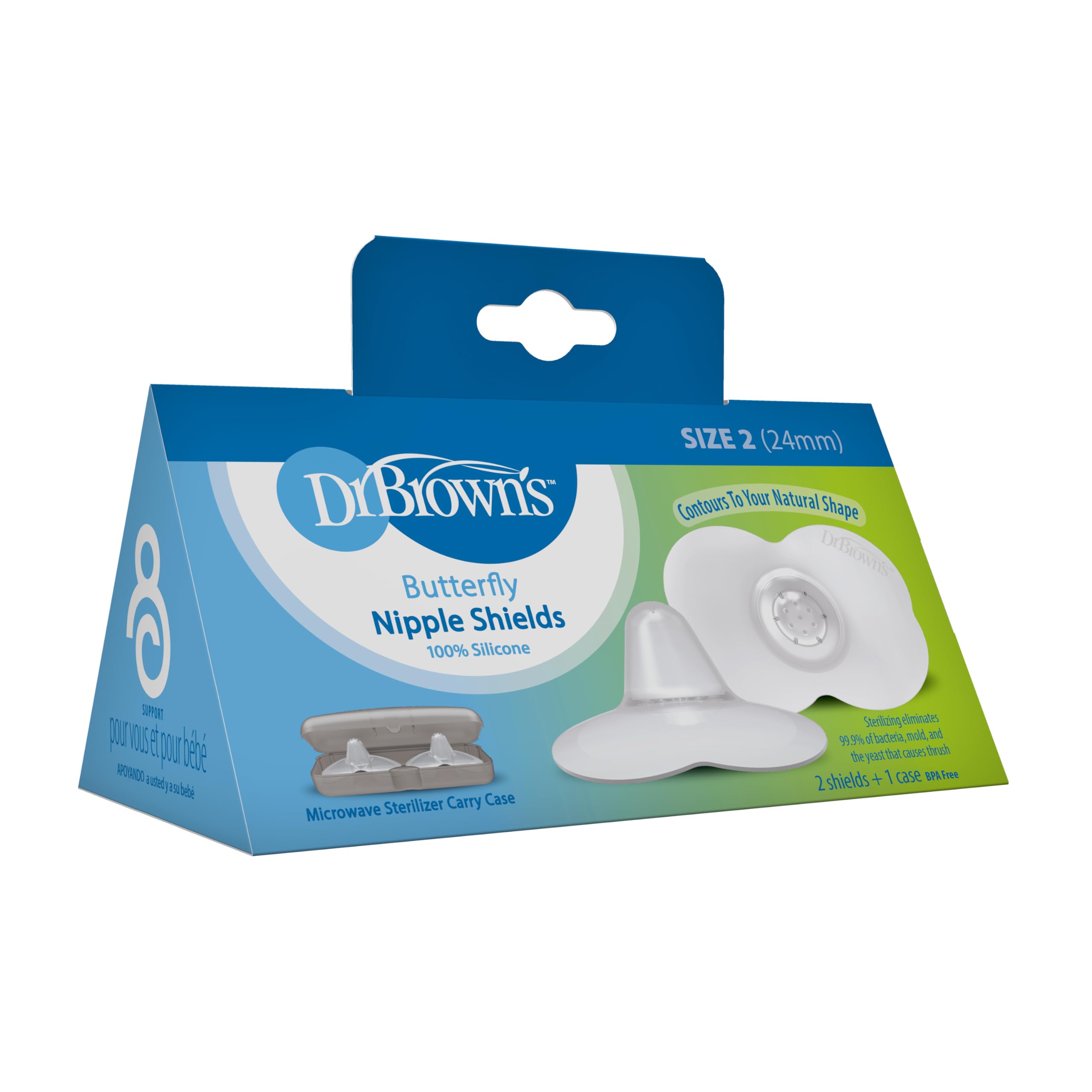 **Dr. Brown's Butterfly Breastfeeding Nipple Shields – Size 2 (24mm) for Sore, Flat, or Inverted Nipples – Helps with Latching Difficulties – Includes Microwave Sterilizer Carrying Case – Perfect for Nursing Moms at Home or On-the-Go**