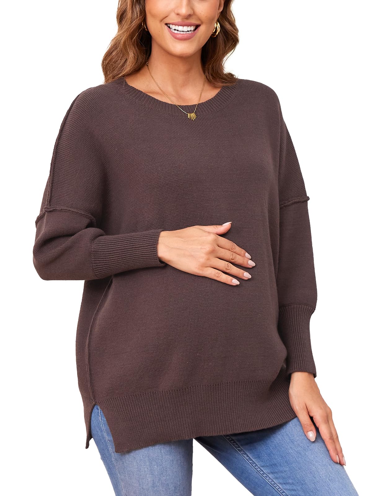 Liu & Qu Women's Maternity Oversized Sweater T-Shirt - Fall Crewneck Batwing Long Sleeve Pullover Pregnancy Top for Comfort & Style | Perfect for Casual Wear, Pregnancy Photos & Cozy Autumn Days