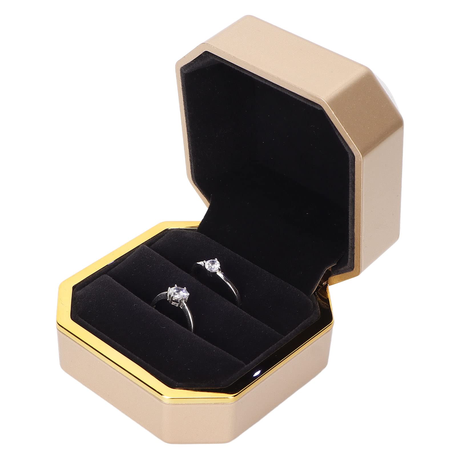 Premium Velvet-Lined Ring Display Box with LED Light - Elegant Jewelry Storage for Engagement, Wedding, Proposal & Anniversary Gifts (Gold) | Perfect for Jewelers, Proposals & Wedding Keepsakes
