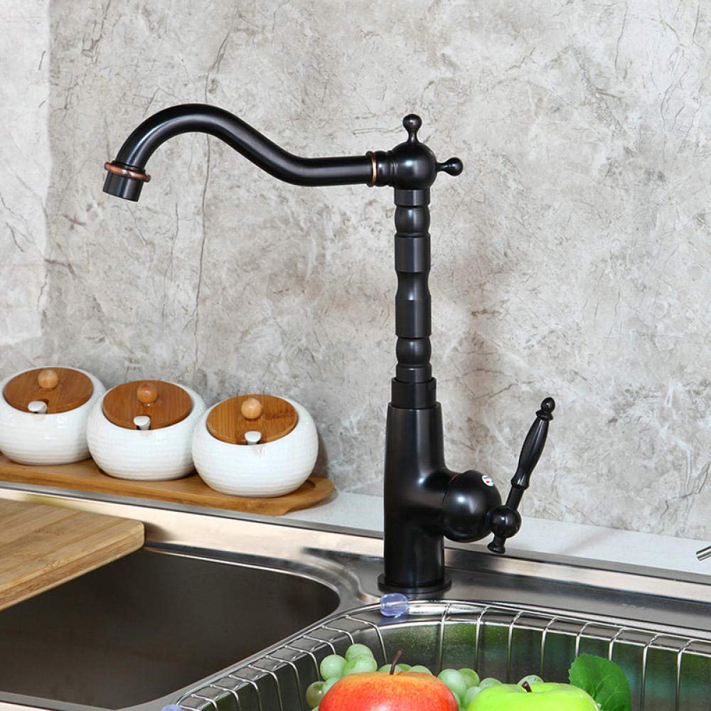 Black Finish Kitchen Sink Swivel Faucet Mixer Tap with Brass Ceramic Handle - Modern Vanity Sink Faucet for Bathroom & Kitchen (Perfect for Home Renovation & Water Conservation)