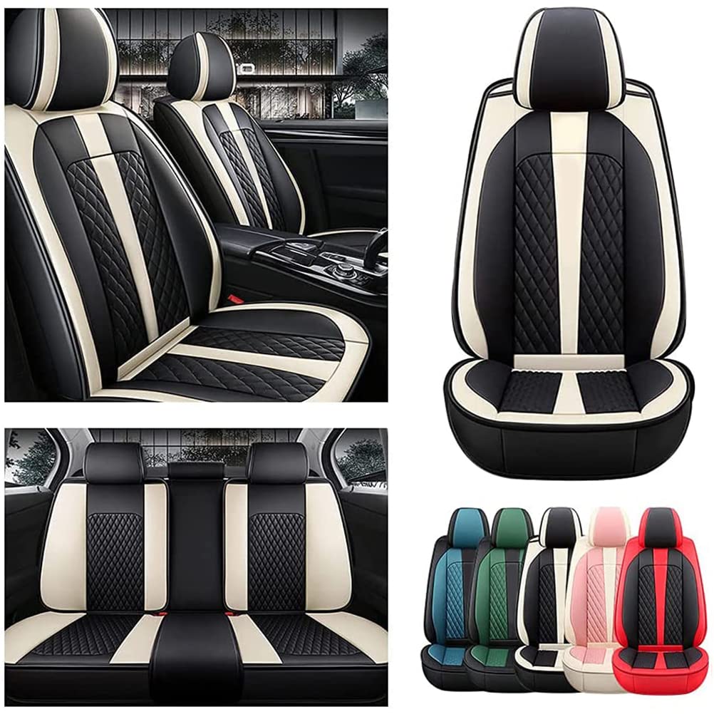 Premium PU Leather Front & Rear Seat Covers for Hyundai Santa Cruz - Waterproof, Comfortable & Stylish Black/Beige Car Seat Protectors - Perfect for Daily Commute, Road Trips & Outdoor Adventures