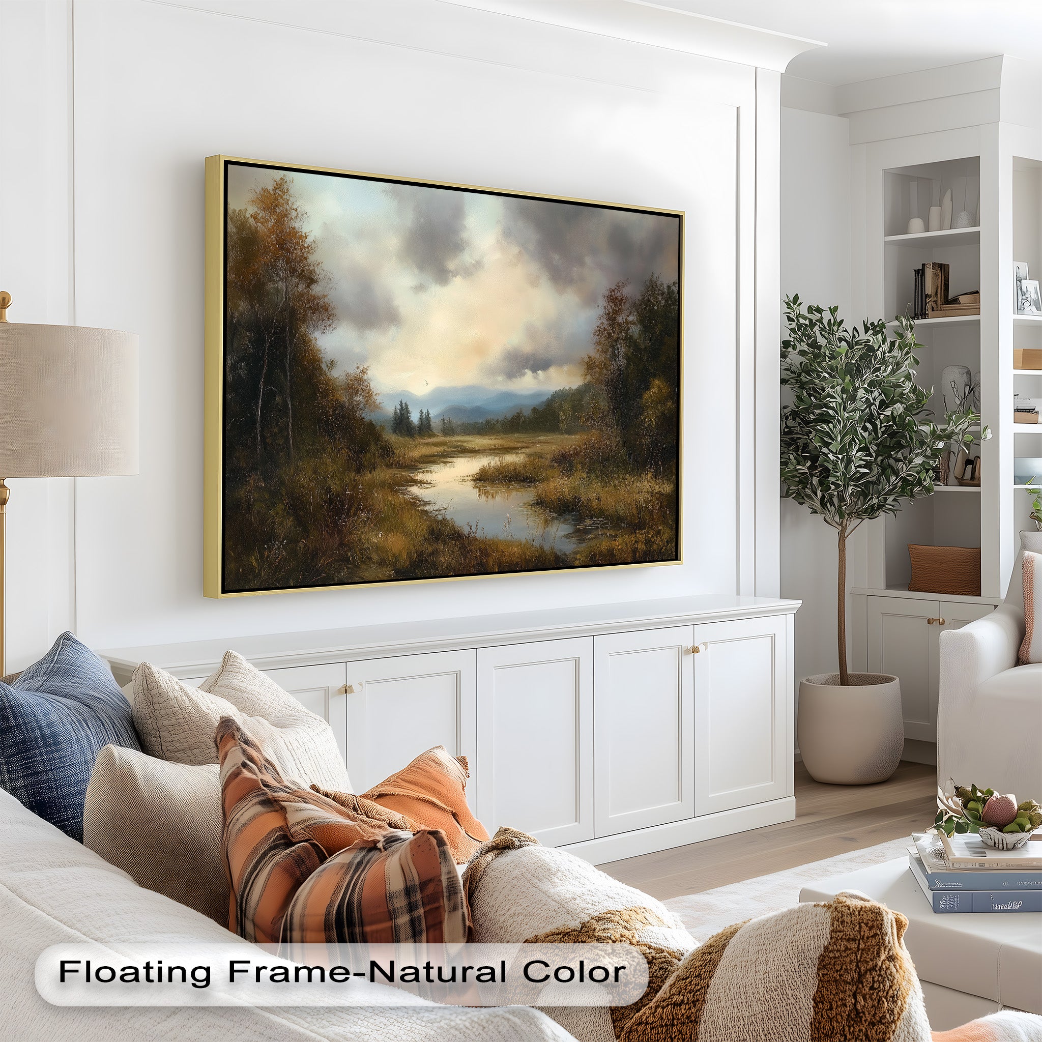 Autumn River Landscape Oil Painting - Handmade Canvas Wall Art for Living Room, Bedroom & Office Decor