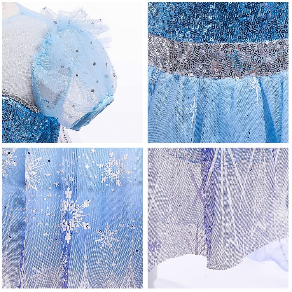 Frozen Elsa Costume for Girls - Sparkling Sequins Princess Dress for Halloween, Christmas, Birthday Party & Cosplay | Elegant Ball Gown Fancy Dress for Kids