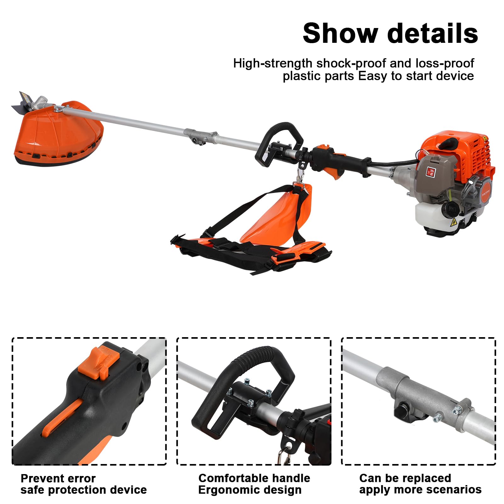 5-in-1 Gas Powered Multi-Functional Trimming Tool Set - 52Cc 2-Stroke Weed Eater, Hedge Trimmer, Pole Chainsaw & Weed Wacker for Professional Landscaping & Home Gardening (Orange) - Perfect for Lawn Care, Yard Maintenance & Property Edging