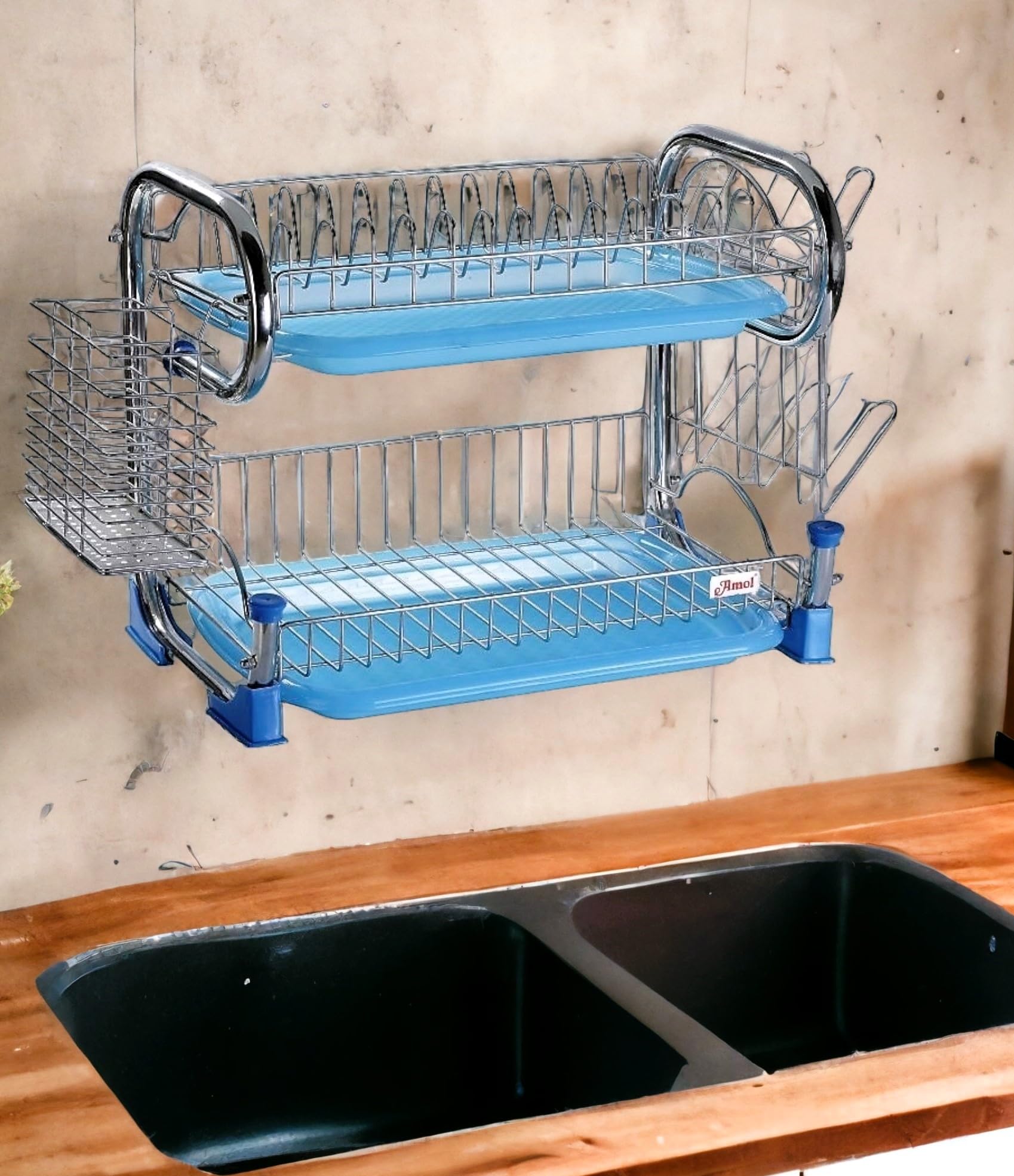 Premium AMOL® Stainless Steel Dish Drying Rack & Utensil Holder - Space-Saving Kitchen Organizer for Countertop, Sink, or Cabinet (Elegant Design) - Perfect for Small Kitchens, Apartments, and Dish Drainer Needs