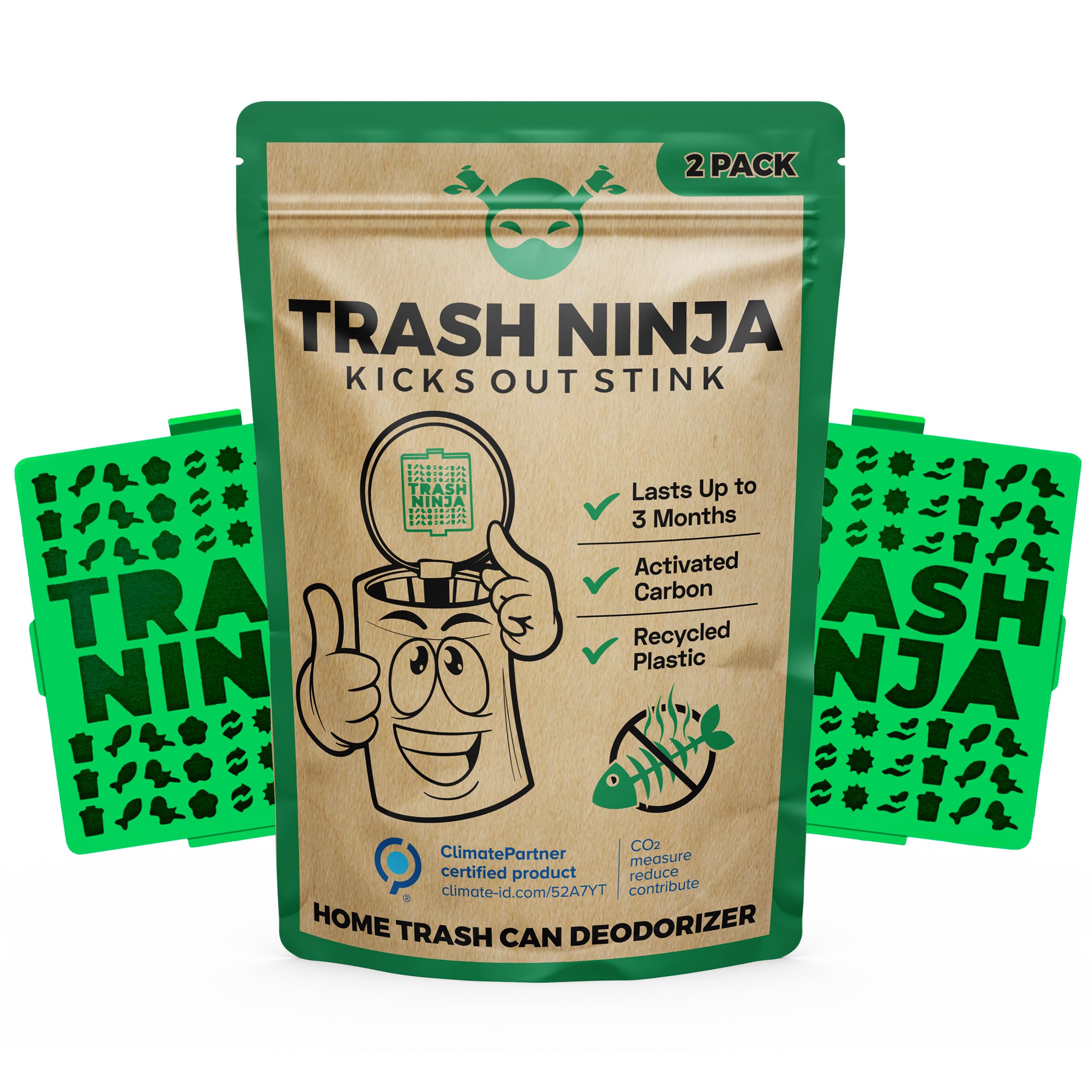 Trash Ninja Activated Carbon Odor Eliminator (2 Pack) – Natural Garbage Can Deodorizer for 10 Gallon Indoor Trash Bins – Lasts 3 Months – Eliminates Kitchen, Bathroom & Pet Waste Odors
