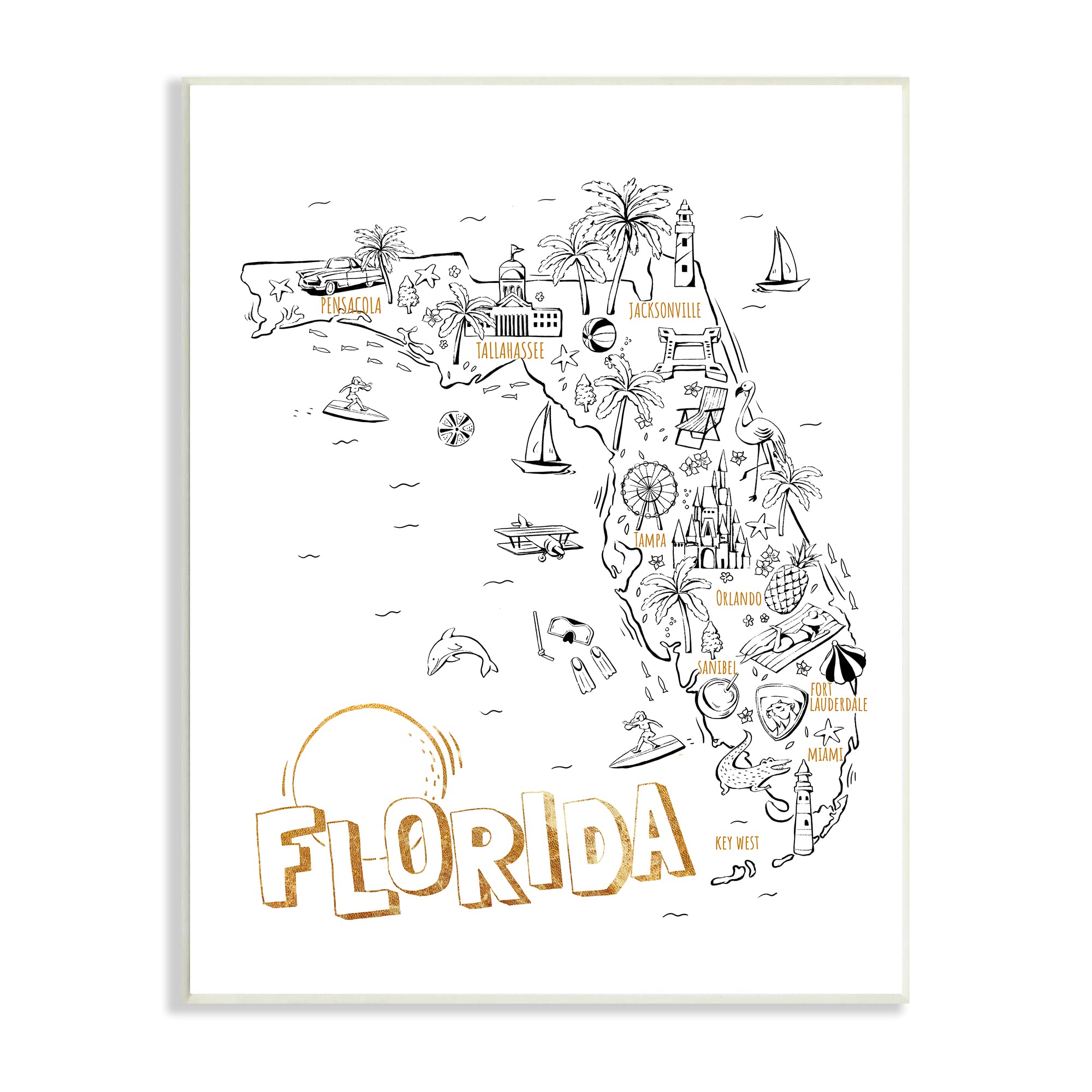 Florida State Map Art Print - Hand Drawn Travel Destinations Illustration by Ziwei Li - Perfect for Home Decor, Office Wall Art & Gift for Travel Lovers