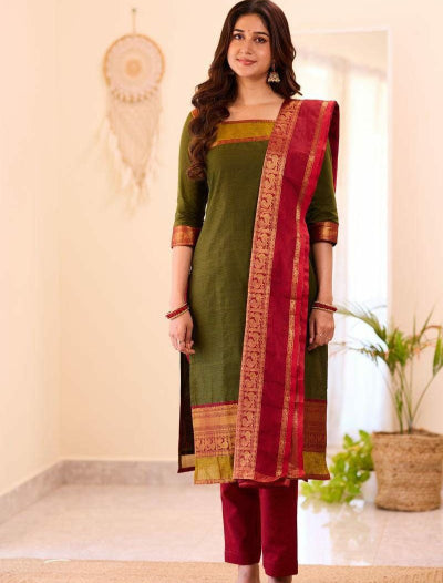 Mehandi Green South Cotton Salwar Suit Set | Traditional Indian Ethnic Wear for Women | Perfect for Festivals, Weddings & Special Occasions