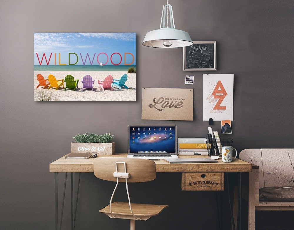 Lantern Press Wildwood New Jersey Beach Chairs Art Print - 12x18 Wrapped Canvas Wall Decor for Coastal & Nautical Home Decor - Perfect for Living Room, Bedroom or Beach House