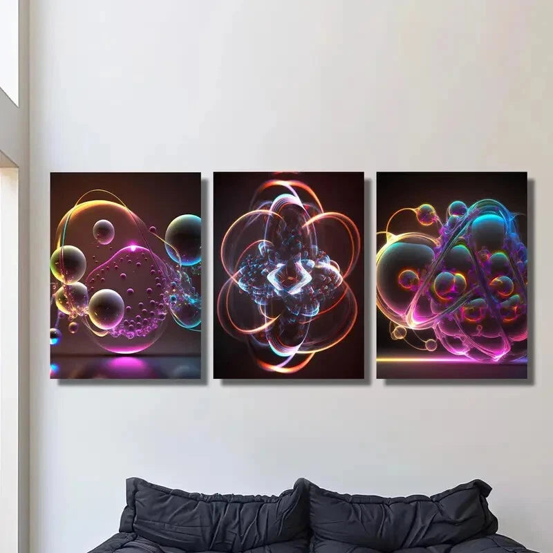 3-Piece Colorful Minimalist Bubble Metal Wall Art Prints - Ready to Hang for Living Room, Bedroom & Office Decor