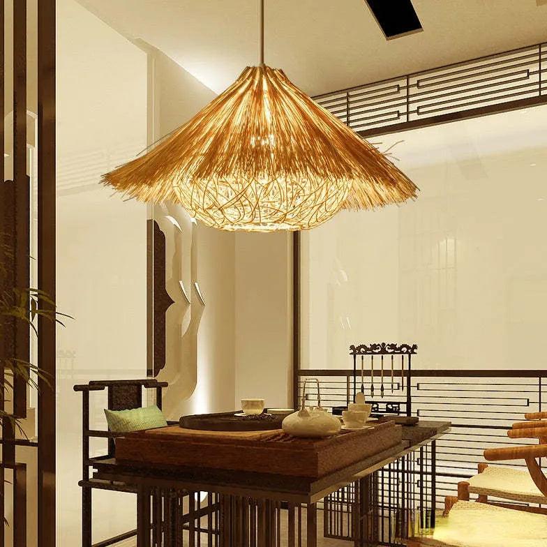 Stylish Rattan Pendant Light with Umbrella Cover - Perfect for Dining Room, Kitchen Island & Boho Home Decor