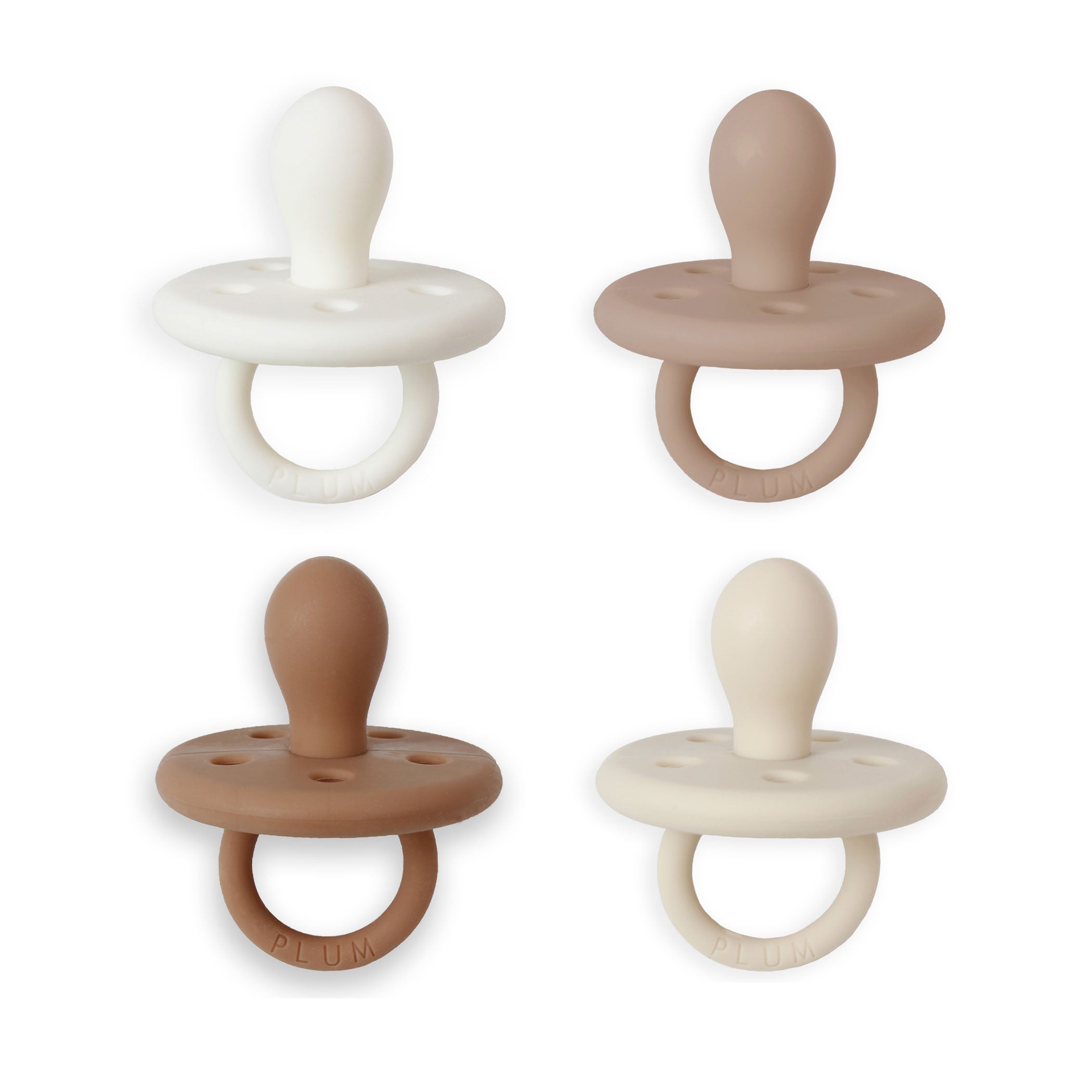 4pk Silicone Soothers Bundle - Earthy Tones (Snow, Nutmeg, Terracotta, Sand) | Gentle Baby Teething Relief for Day & Night Comfort