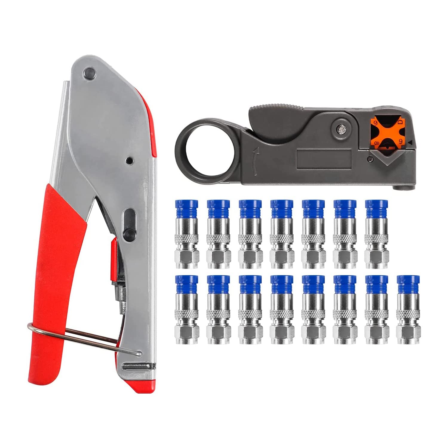 Professional Coax Cable Crimper Kit - RG6 RG59 Compression Tool with 15Pcs Connectors for Cable TV, Satellite & Internet Installation - Perfect for Home Theater Setup & Network Wiring
