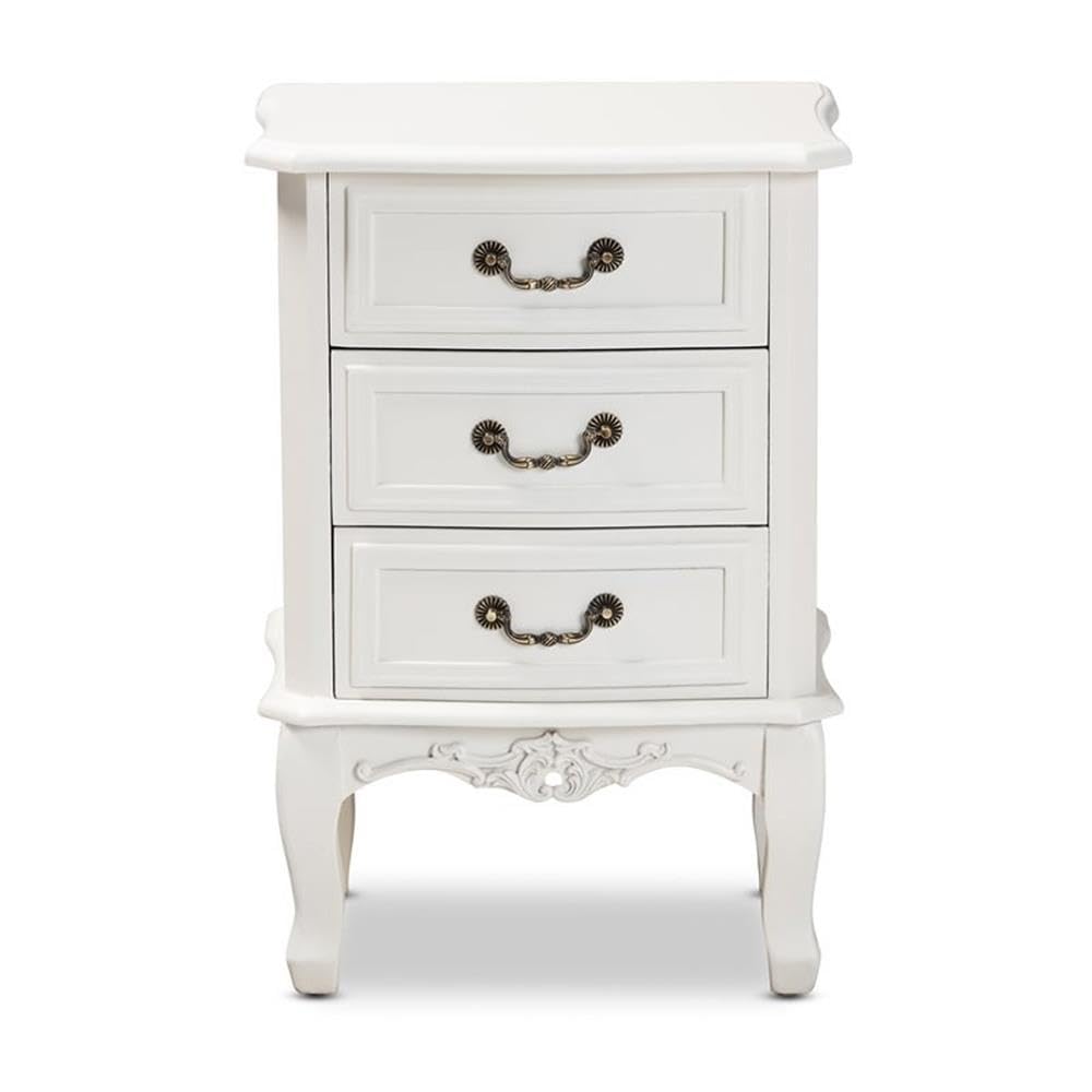 BOWERY HILL White 3-Drawer Wood Nightstand - Bedside Table with Storage for Bedroom, Living Room & Guest Room - Modern Home Furniture for Small Spaces