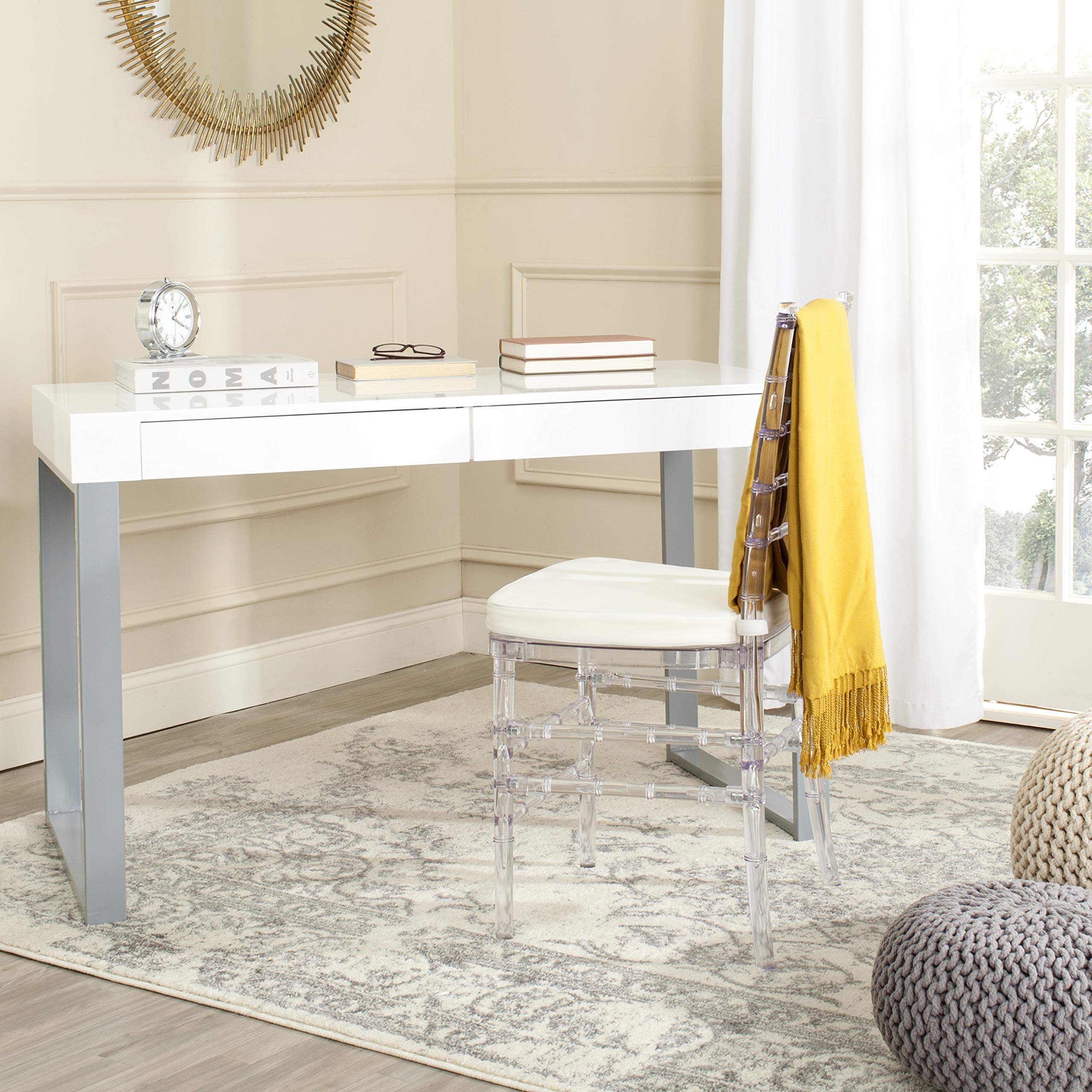 SAFAVIEH Barton White and Grey Modern Home Office Desk - Stylish Writing Desk for Small Spaces, Study Room, or Work from Home Setup