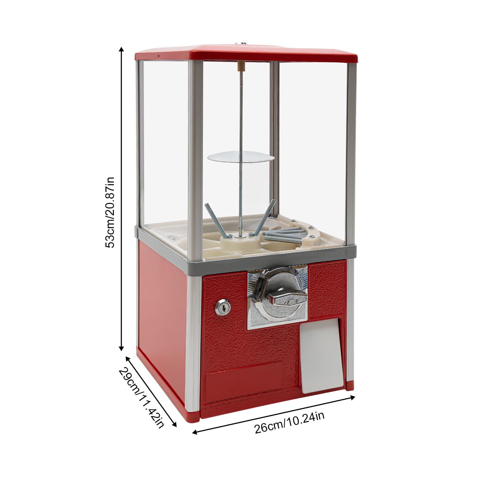 25 Cent Coin Operated Commercial Gumball Vending Machine - Toy Capsule Dispenser Prize Machine for Candy, Nuts & Feed (Red) | Perfect for Arcades, Retail Stores & Party Favors