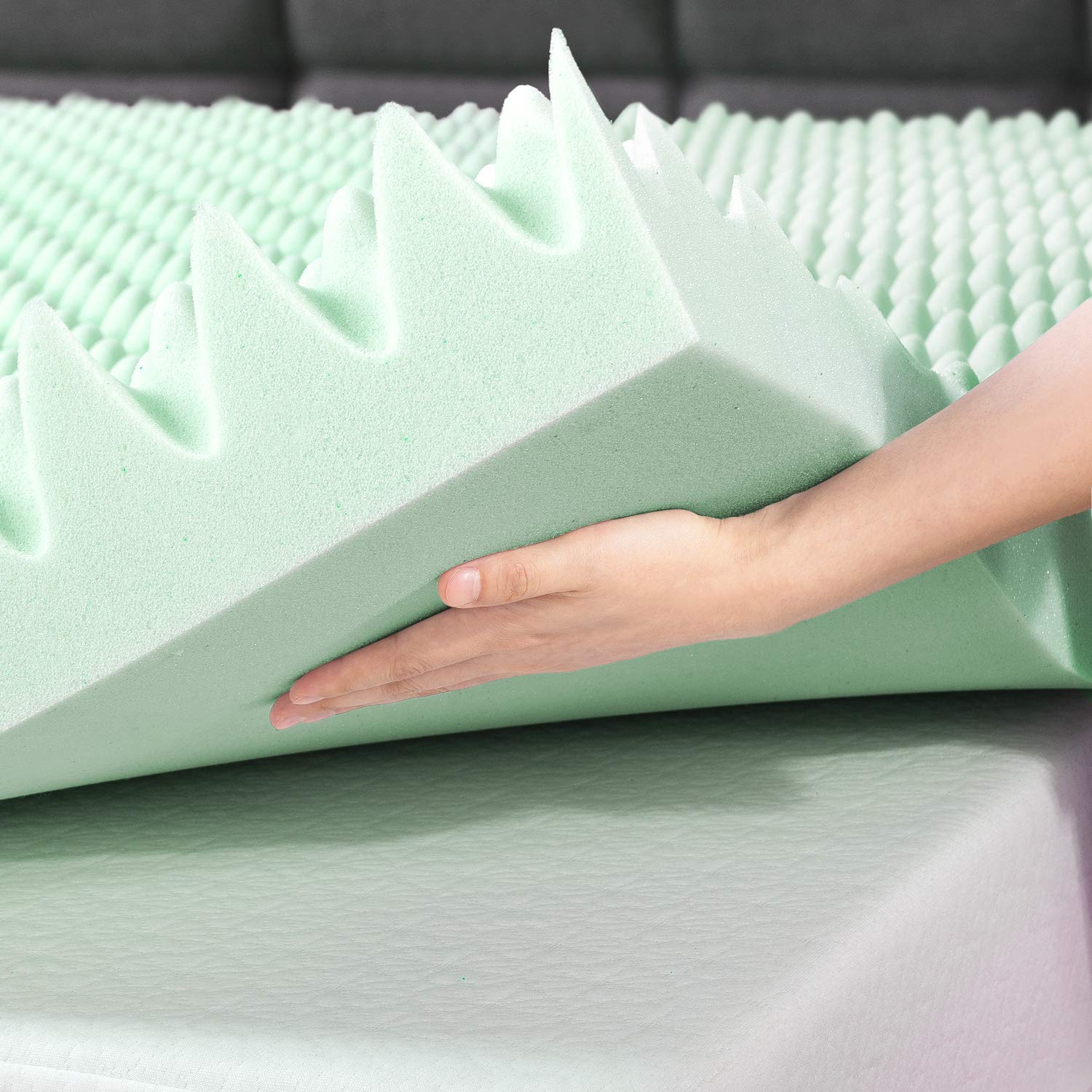3 Inch Egg Crate Memory Foam Mattress Topper with Aloe Infusion - Queen Size, CertiPUR-US Certified, Cooling & Pressure Relief | Perfect for Back Pain Relief, Guest Beds & Dorm Room Comfort