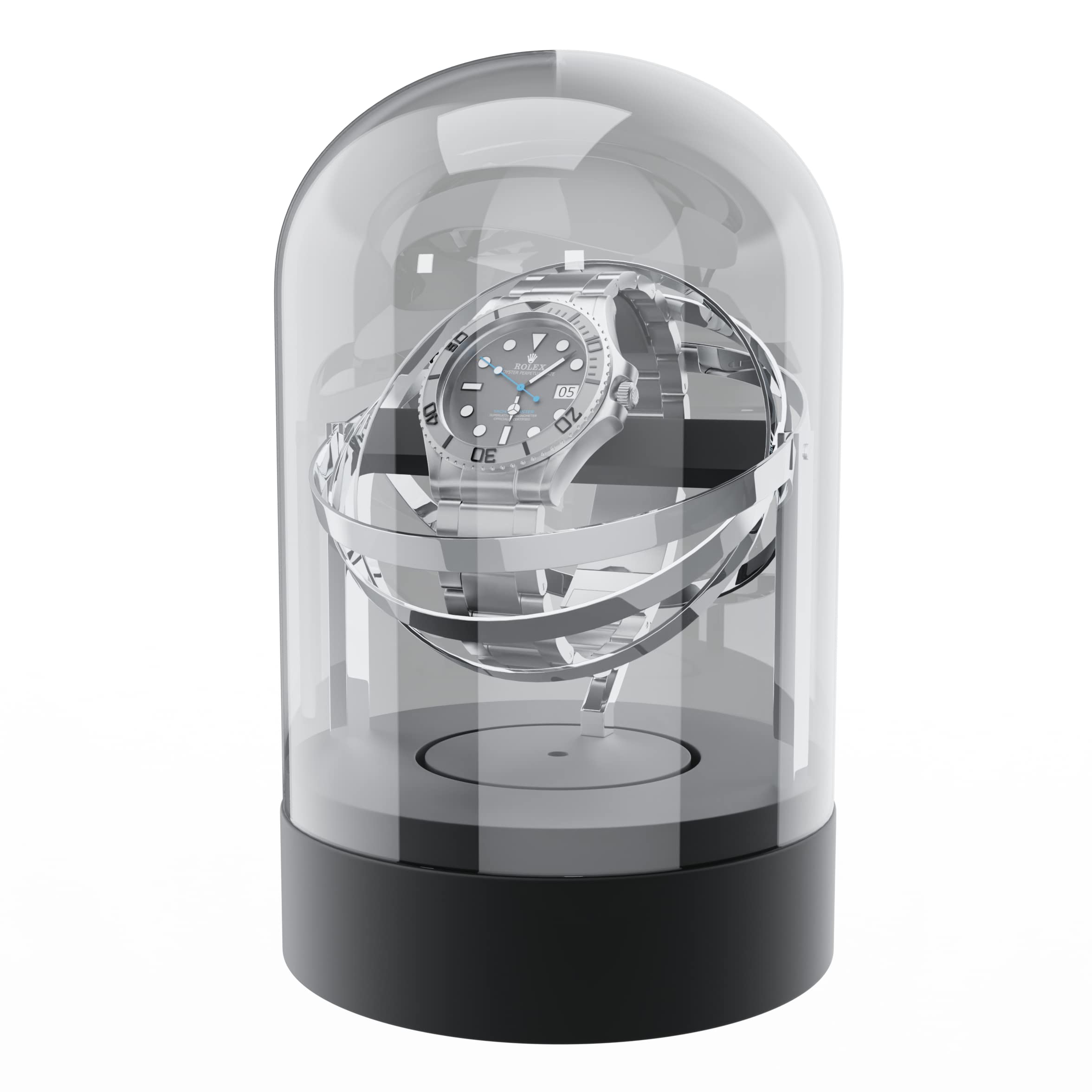 Orbit Single Watch Winder for Automatic & Mechanical Watches - Clear Transparent Display Case with Gyroscope Technology - Perfect for Rolex, Omega & Luxury Watch Storage at Home or Office