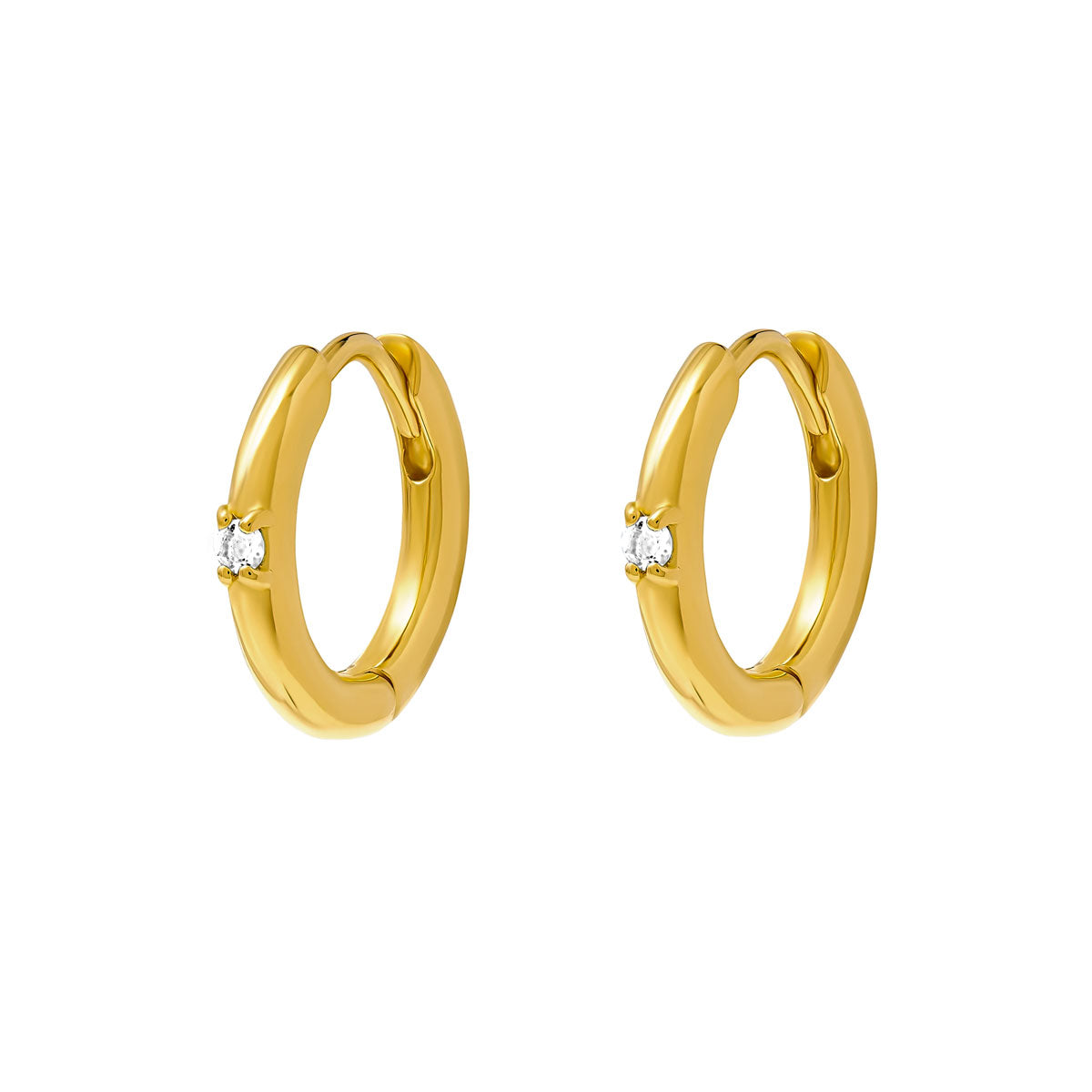 14K Gold Huggie Hoop Earrings with Genuine White Topaz - Perfect for Everyday Wear, Gifts & Special Occasions