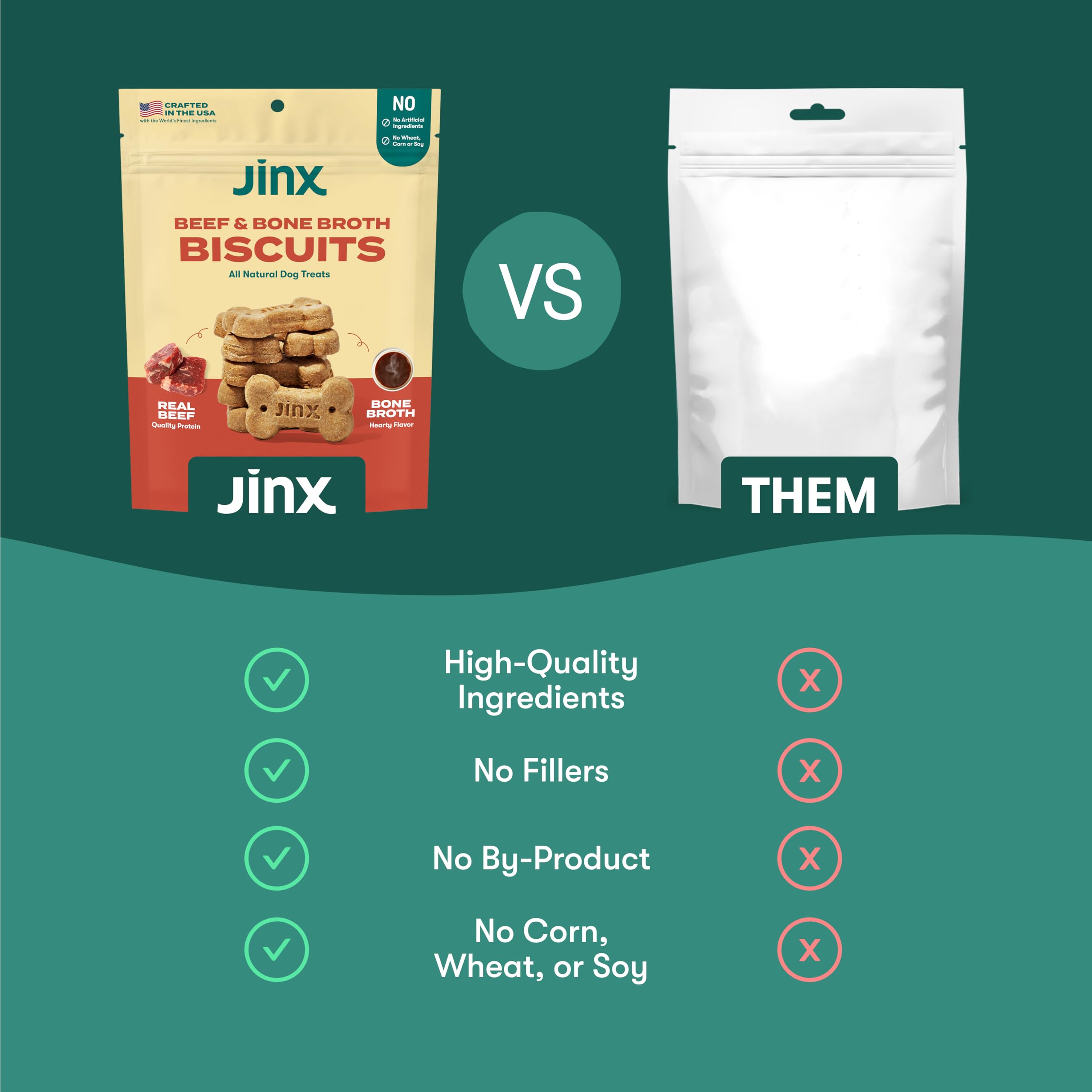Jinx Oven-Baked Beef Bone Broth Dog Treats - All Natural Crunchy Biscuits with Real Beef, Pumpkin & Blueberries - Superfood-Rich Healthy Snacks for Dogs - 16oz (4 Pack) - Perfect for Training Rewards & Dental Health