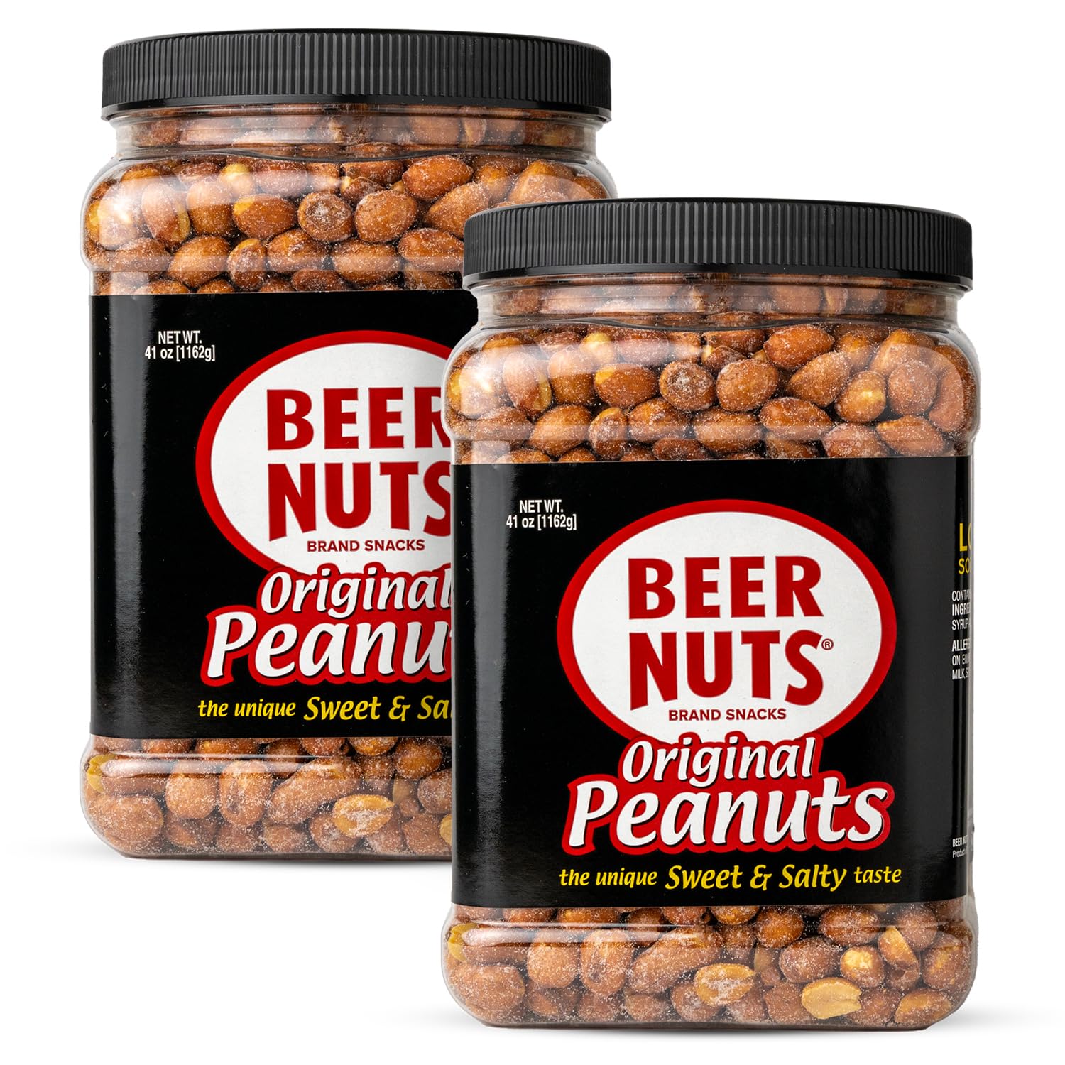 BEER NUTS Original Peanuts - Sweet & Salty Gluten Free & Kosher Snacks - Low Sodium USA-Made Peanuts in 41oz Resealable Jar (Pack of 2) - Perfect for Parties, Movie Nights & Office Snacking
