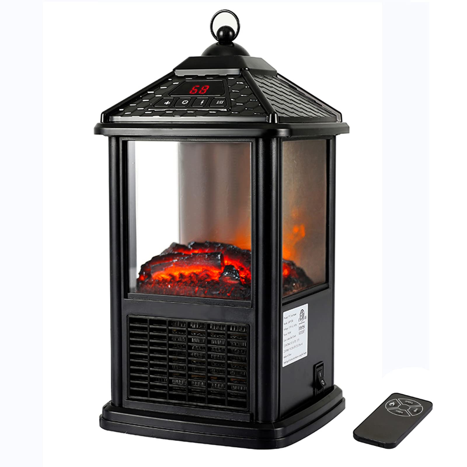 Portable Electric Fireplace Heater with 3D Flame, Remote Control, Timer & Thermostat - Freestanding Mini Indoor Space Heater for Bedroom, Living Room, Office | Energy Efficient Decorative Lantern Stove for Winter Warmth & Cozy Ambiance