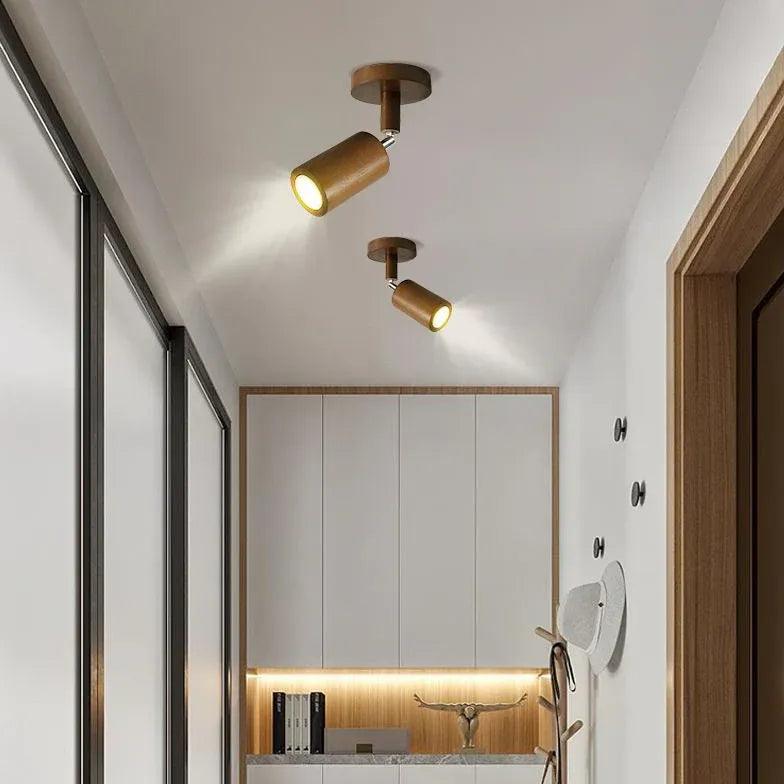 Modern Wooden Flush Mount Ceiling Light Fixture - Dimmable LED Lighting for Bedroom, Living Room, Kitchen & Hallway
