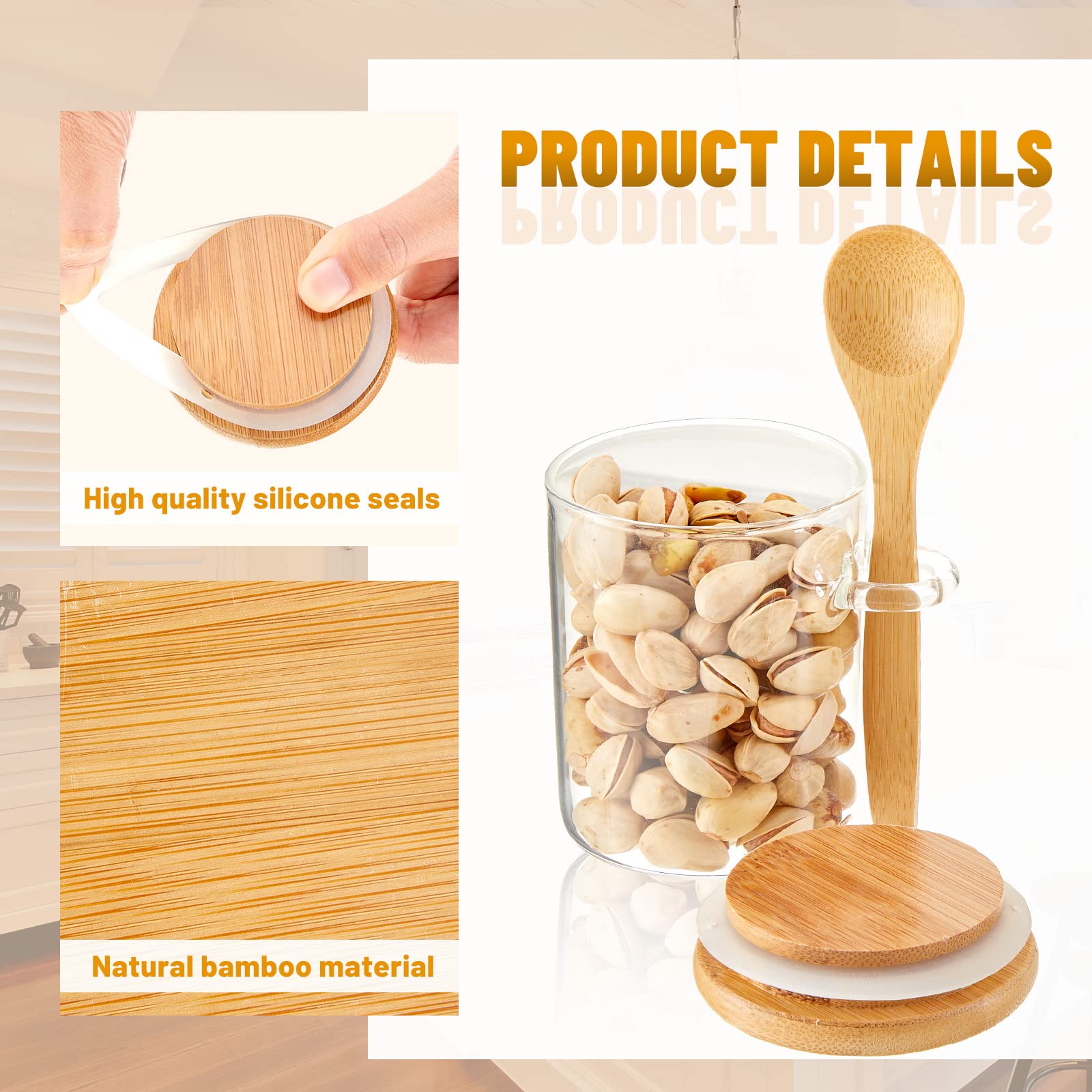 12-Piece Airtight Glass Spice Jars Set with Bamboo Lids & Wooden Spoons - 6 oz Clear Kitchen Canisters for Spices, Sugar, Tea, Nuts - Perfect for Pantry Organization & Food Storage (Ideal for Home Cooks & Baking Enthusiasts)