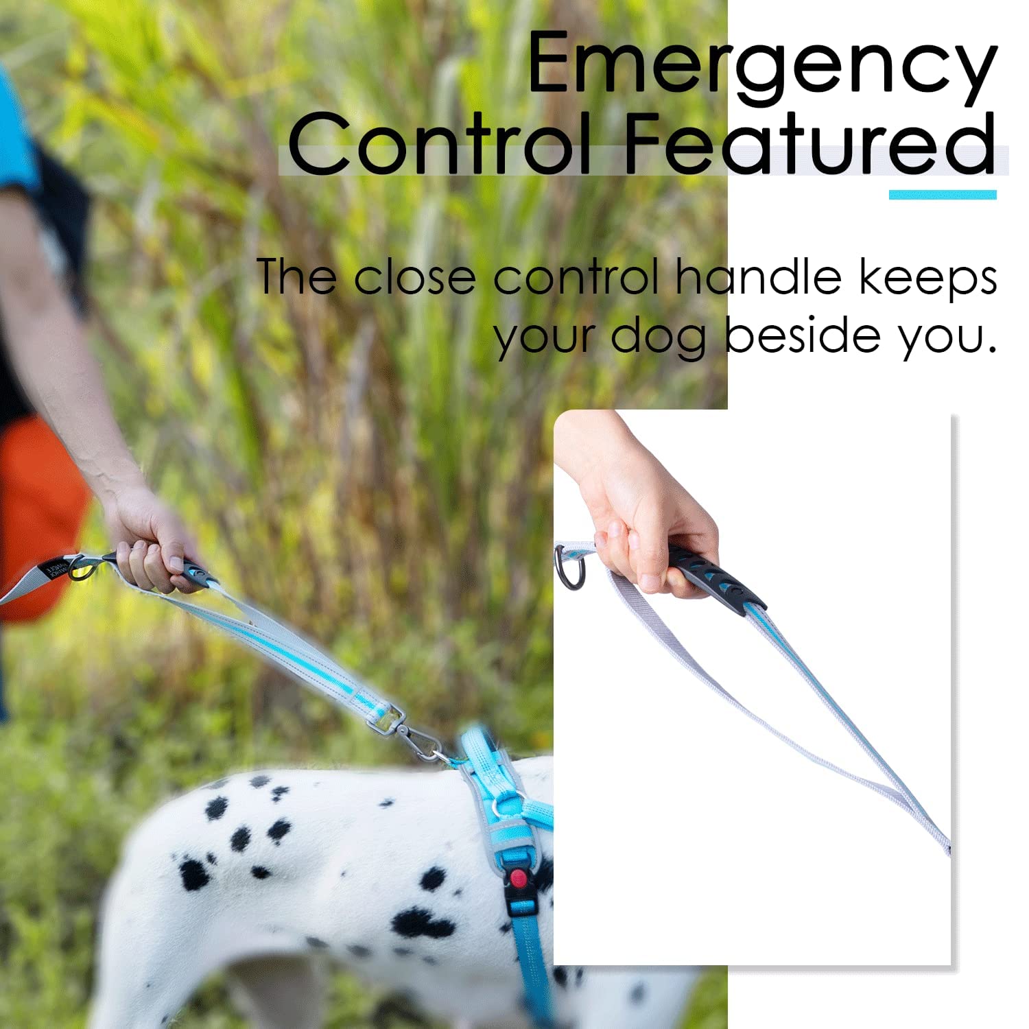 ThinkPet Heavy Duty Double Handle Dog Leash - No Pull Bungee Reflective Lead with Comfortable Padded Handles & Car Seatbelt Clip for Medium to Large Dogs - Perfect for Training, Walking, Jogging and Outdoor Adventures (Grey)