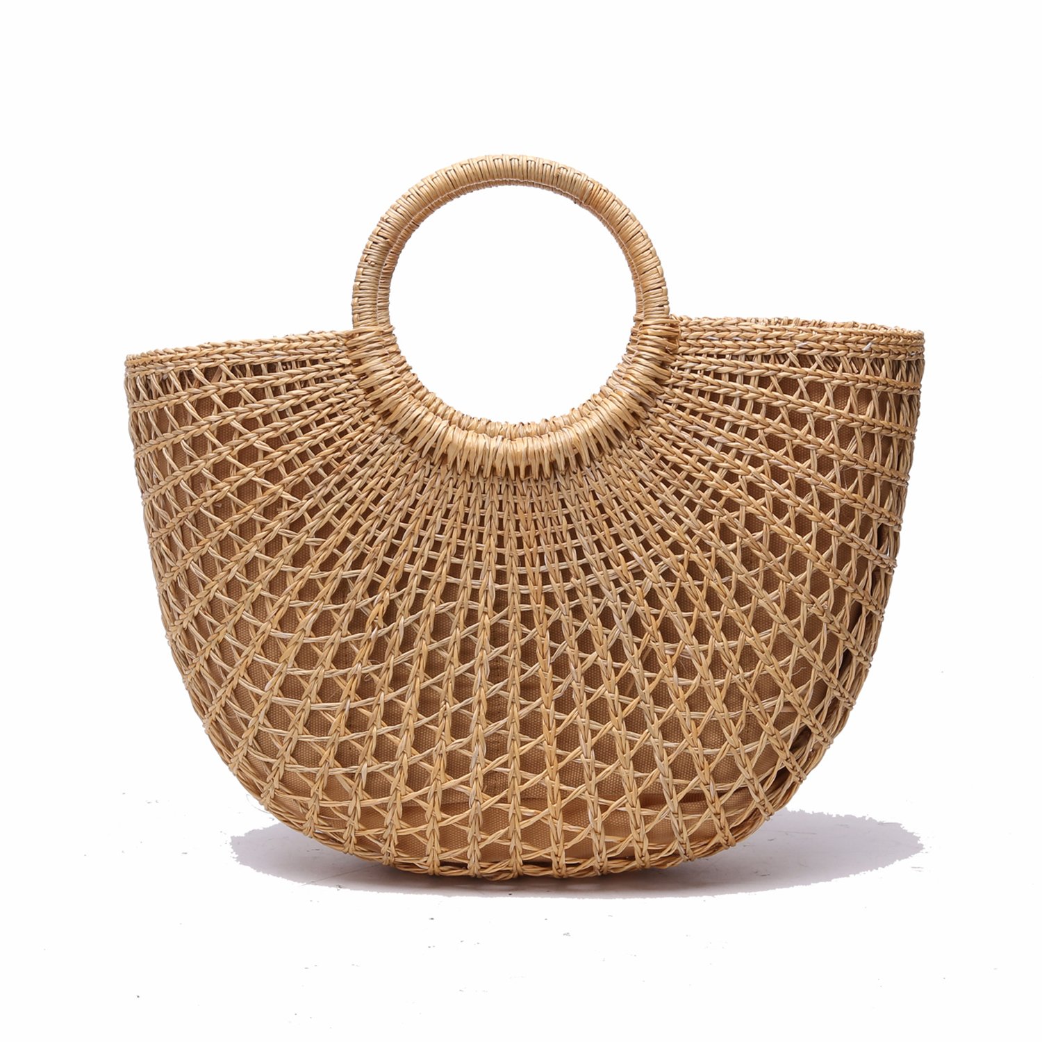 JOLLQUE Handwoven Women's Straw Tote Bag - Eco-Friendly Beach Purse with Top Handle for Summer, Travel, Shopping & Picnic Accessories
