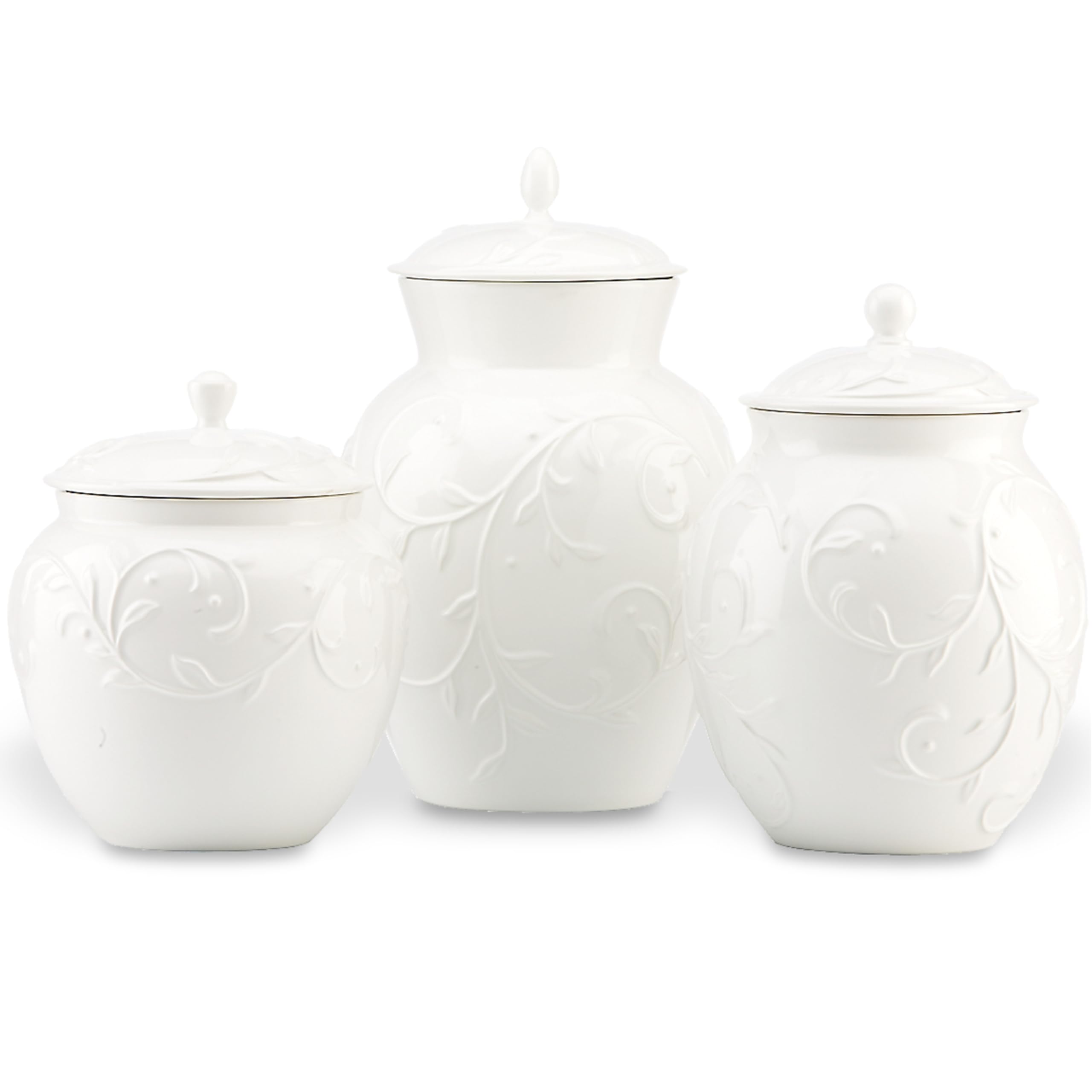 Lenox 826014 Opal Innocence Carved 3-Piece Canister Set - Elegant Ceramic Storage Containers for Kitchen Countertop, Pantry Organization & Home Decor