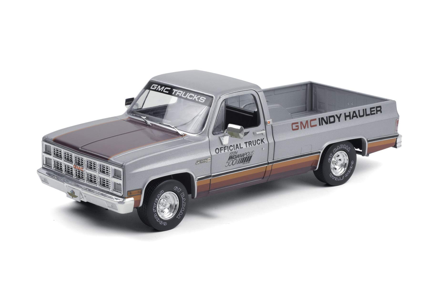 1981 GMC Sierra Classic 1500 65th Indianapolis 500 Official Truck 1/18 Scale Diecast Model - Silver & Green | Greenlight 13563 | Collectible Toy Car for Display, Racing Enthusiasts, and Vintage Truck Lovers